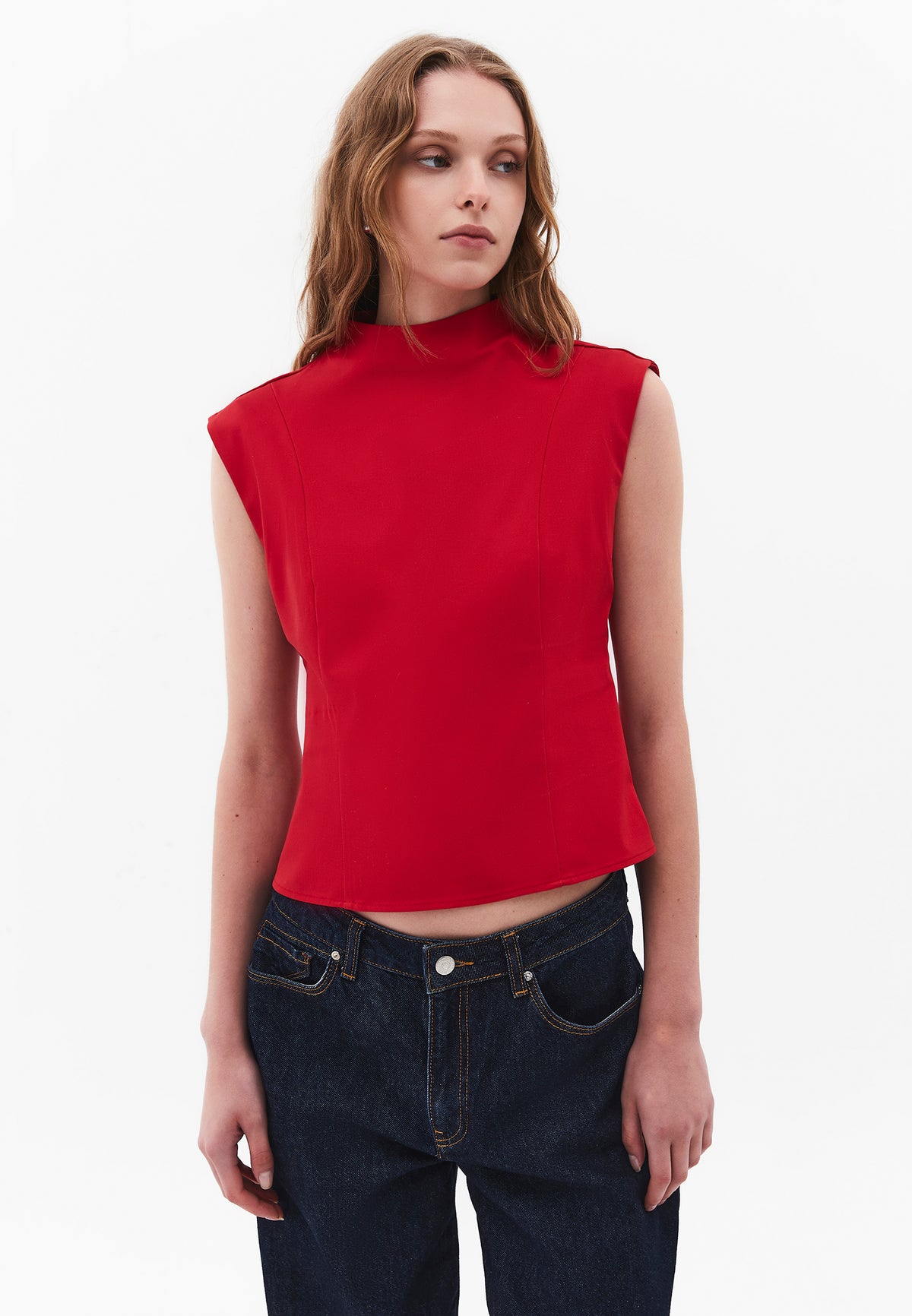 High Neck Sleeveless Buttoned Blouse - SAMBA