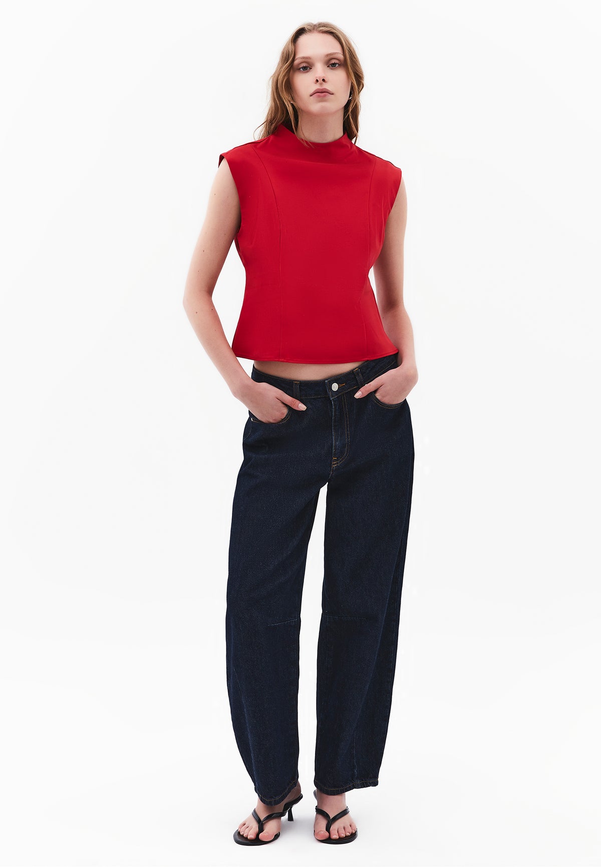 High Neck Sleeveless Buttoned Blouse - SAMBA