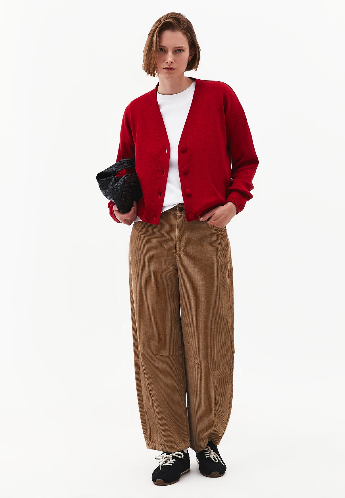 V-Neck Long Sleeve Cardigan - Red
