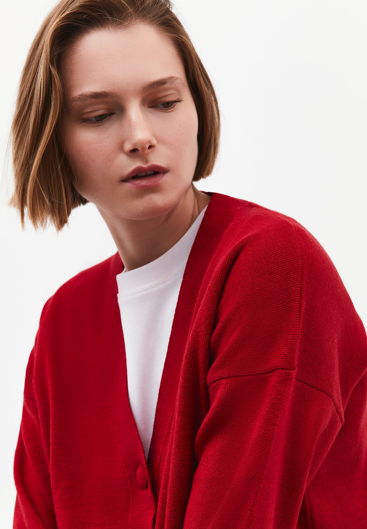V-Neck Long Sleeve Cardigan - Red
