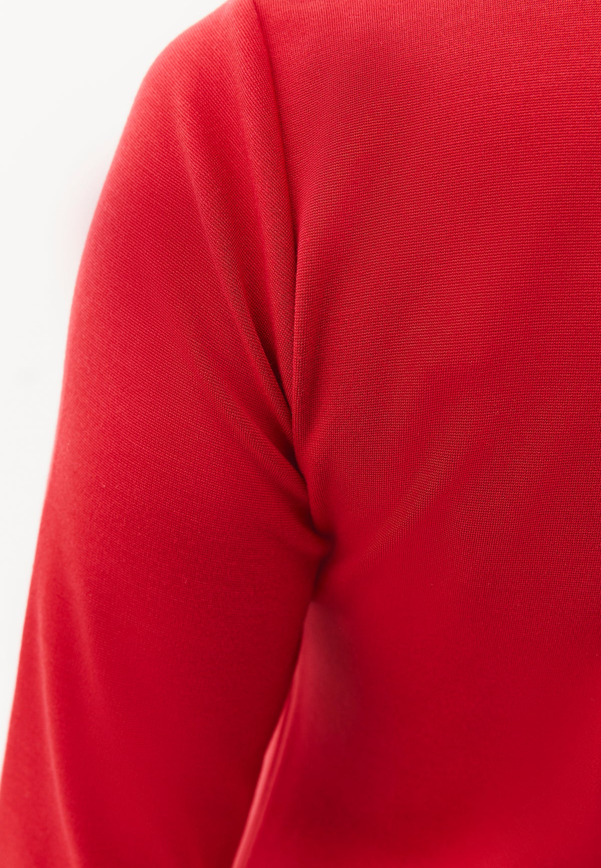 Flared Dress with Stand Collar and Long Sleeves - Red