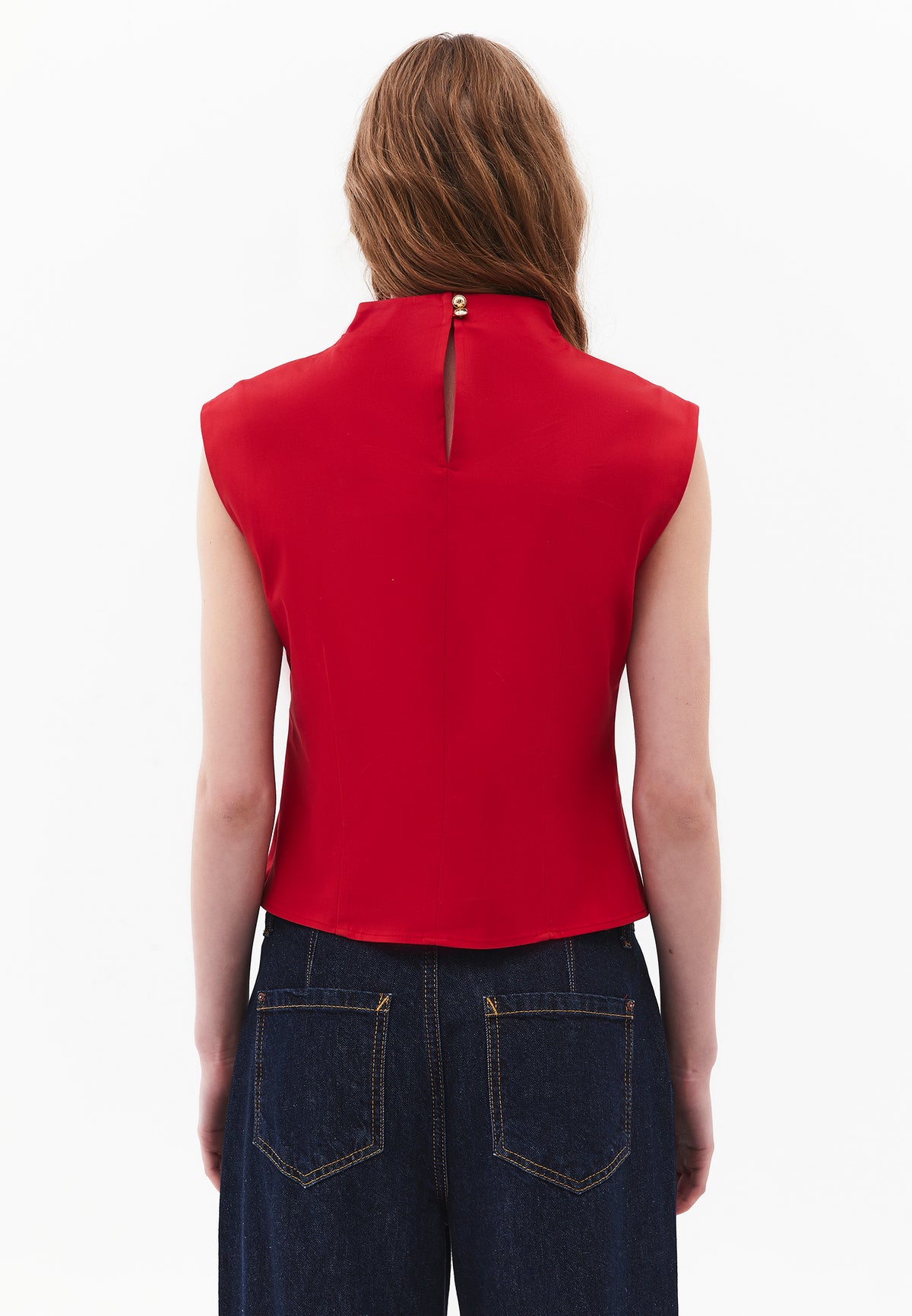 High Neck Sleeveless Buttoned Blouse - SAMBA