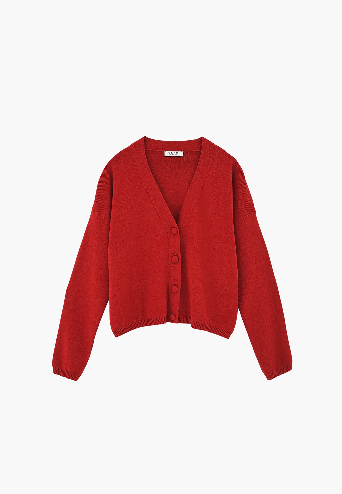 V-Neck Long Sleeve Cardigan - Red