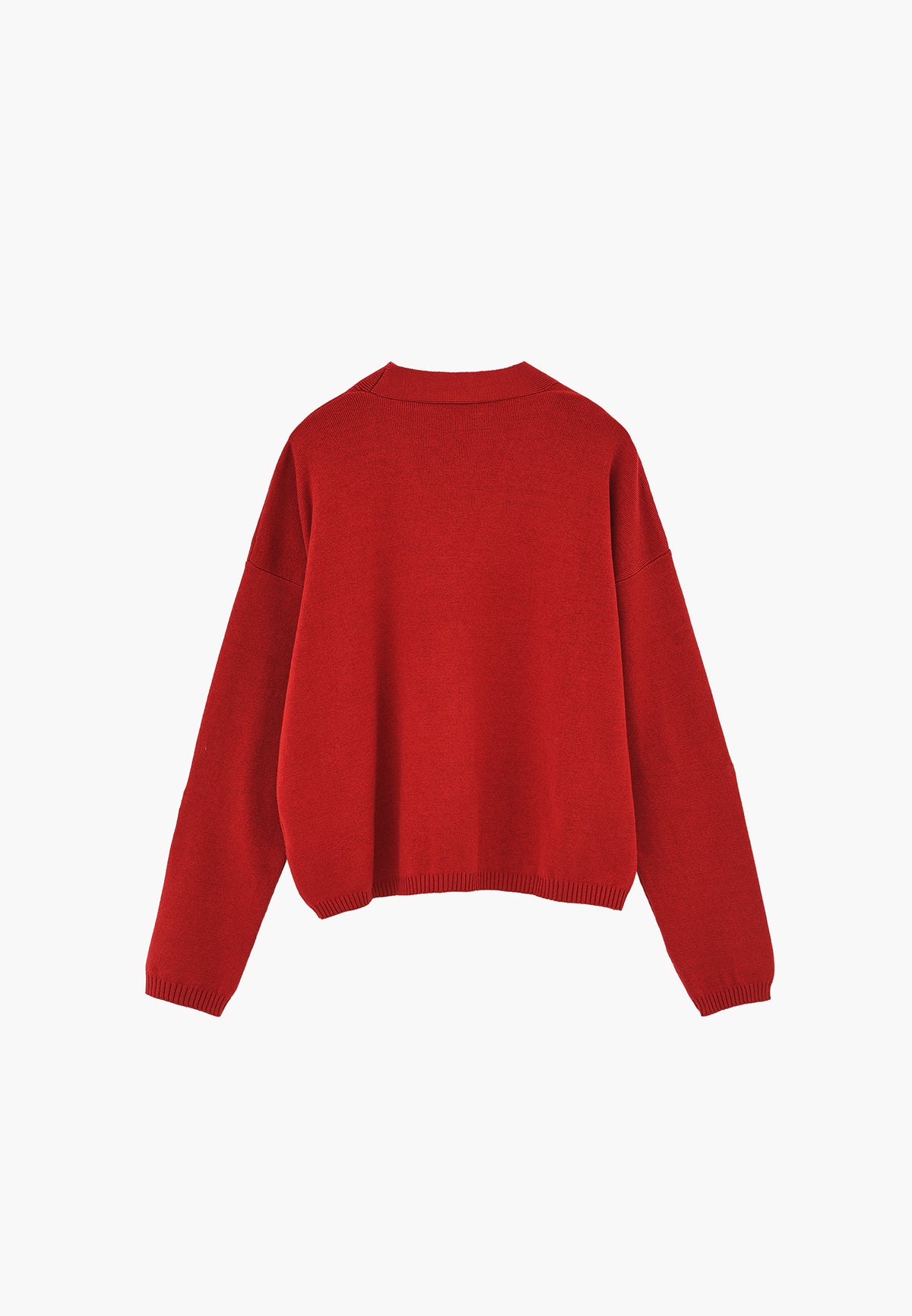 V-Neck Long Sleeve Cardigan - Red