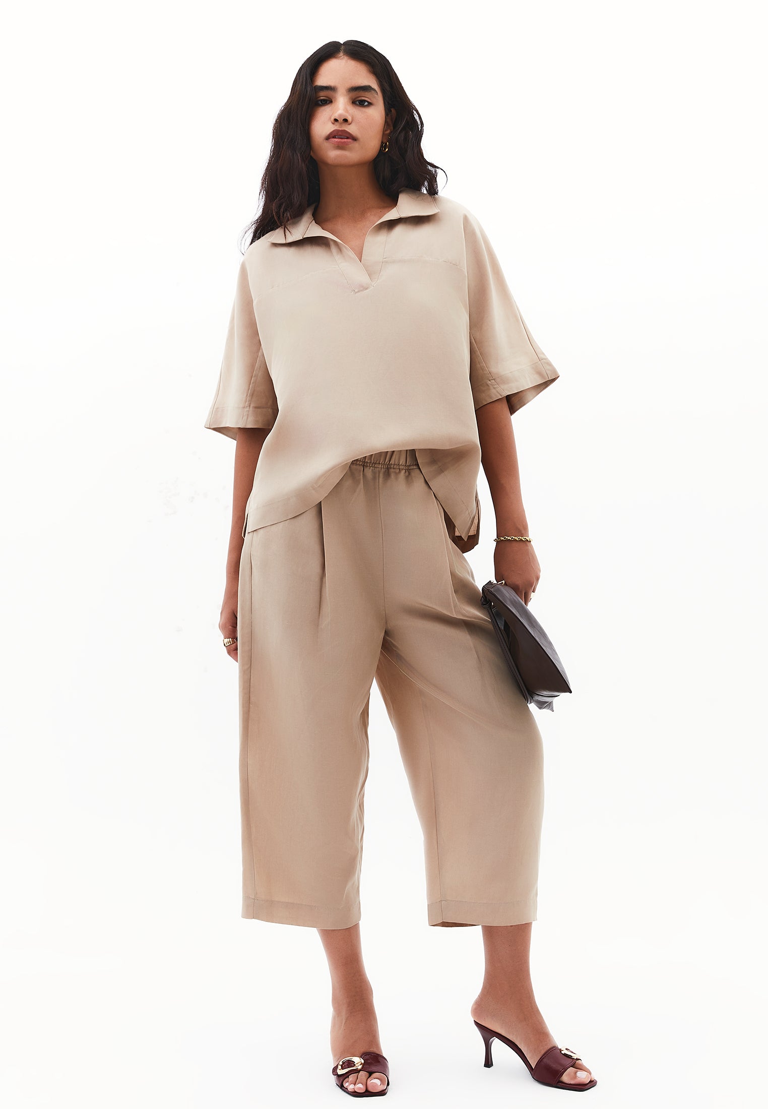 Polo neck oversize blouse - SAVANNAH TAN