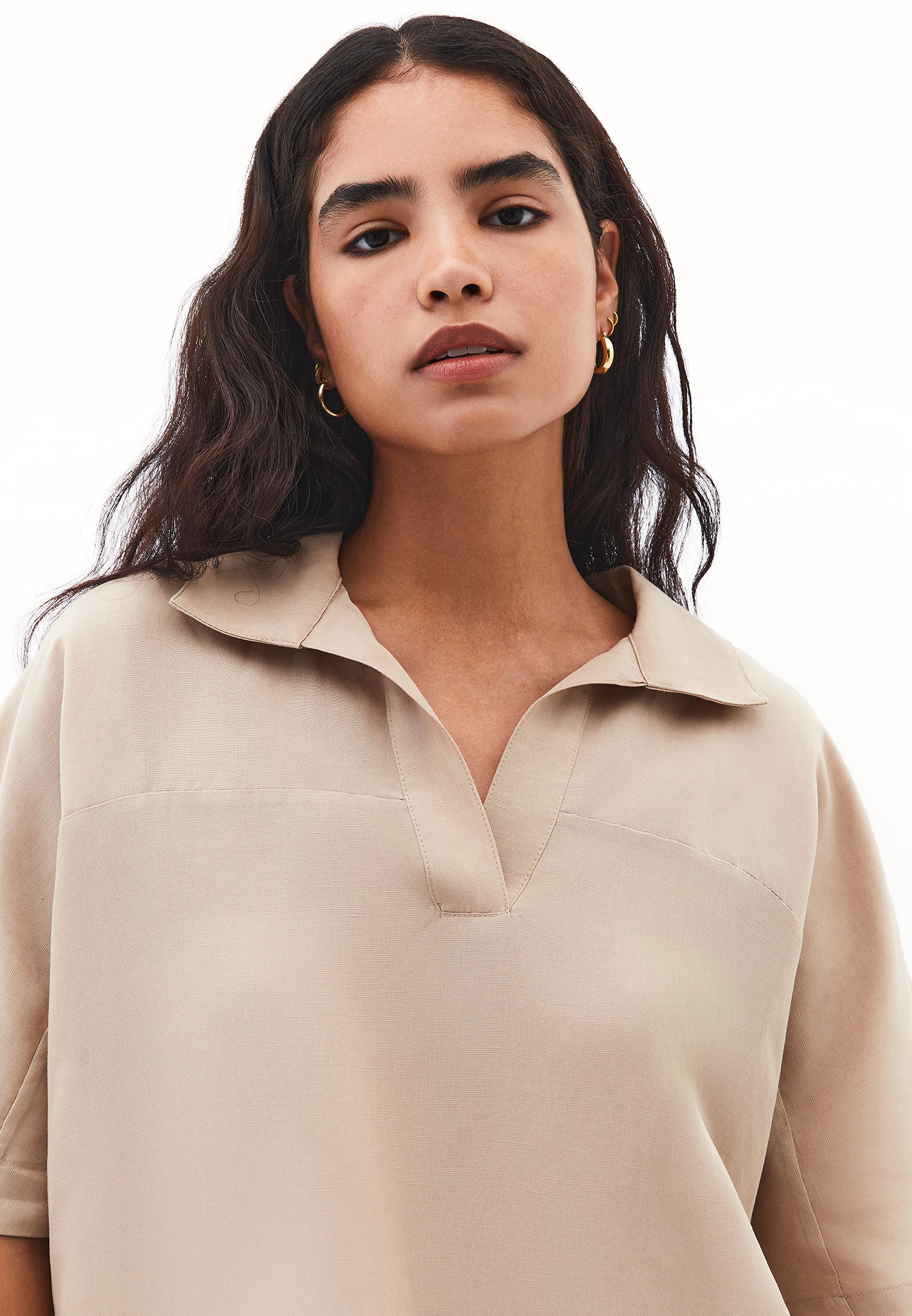 Polo neck oversize blouse - SAVANNAH TAN
