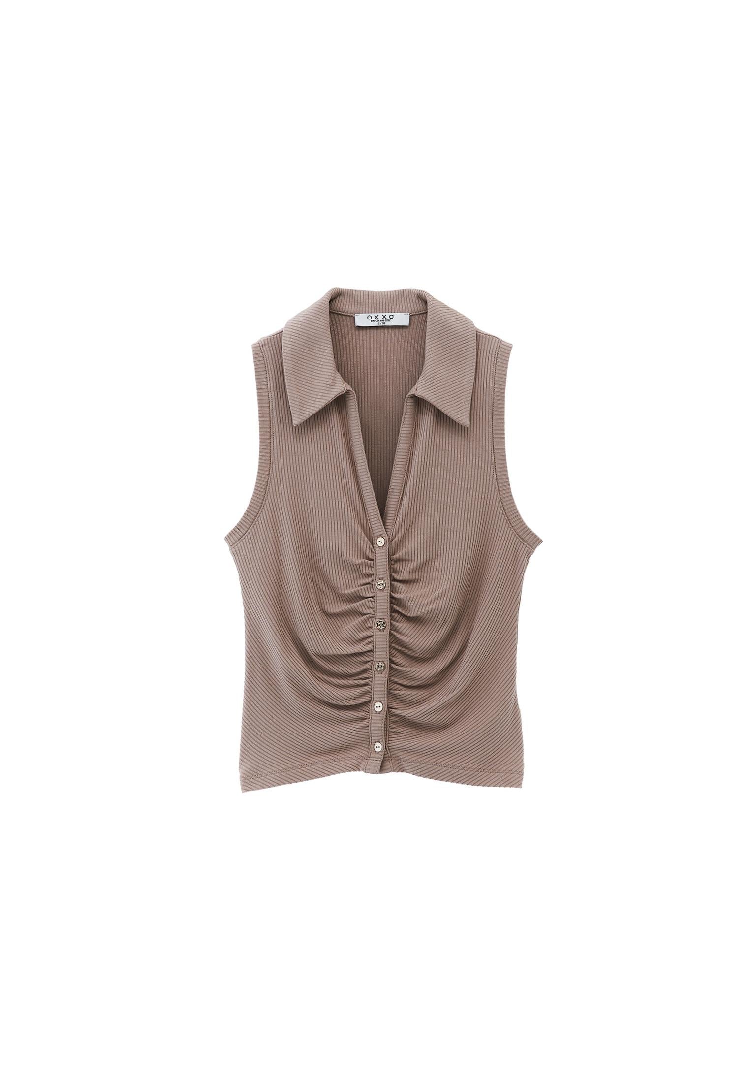 Polo Neck Tank Top - SAVANNAH TAN