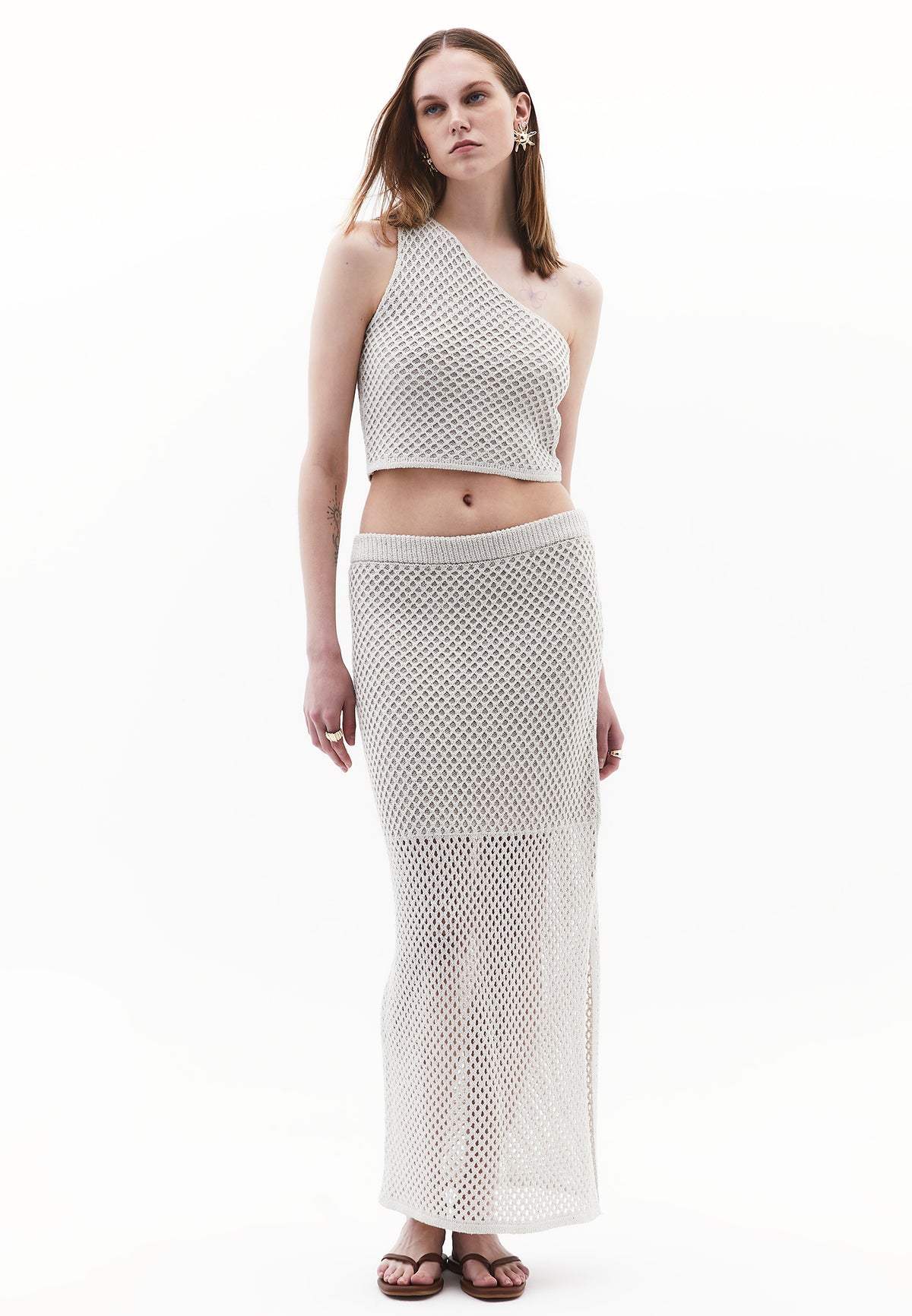 One Shoulder Ajour Tank - SILVER BIRCH