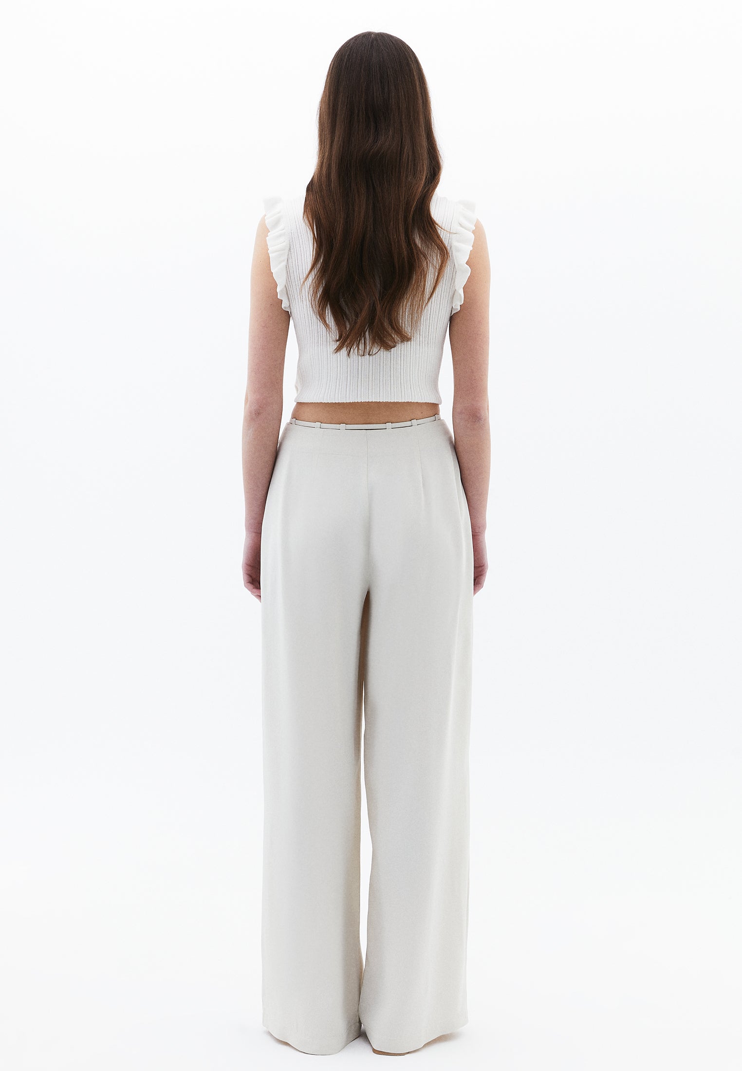 Wide Leg Pants With Bead Details - SILVER BIRCH
