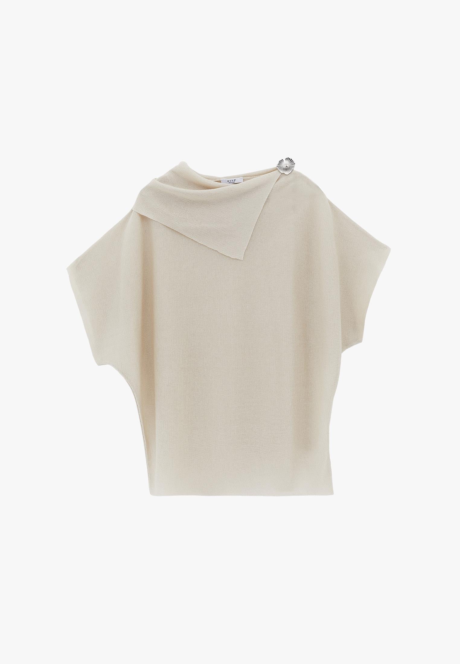 High Neck Sleeveless Oversize Tunic Blouse - SILVER BIRCH