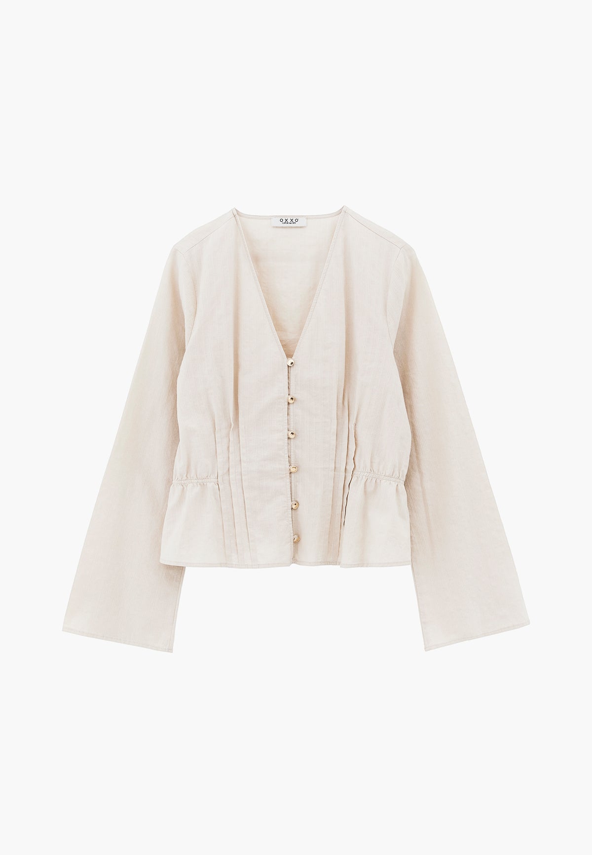 Slim Fit Blouse With Mandarin Collar And Long Sleeves - Cream