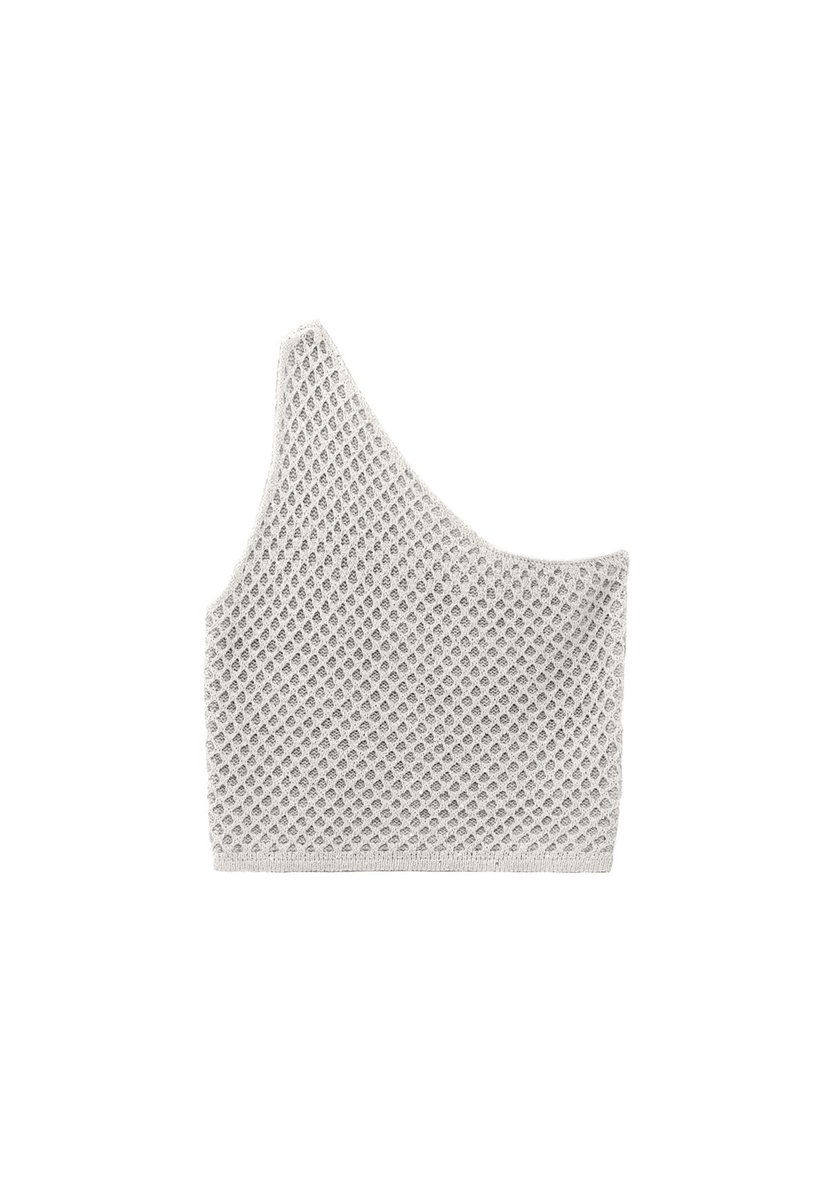 One Shoulder Ajour Tank - SILVER BIRCH