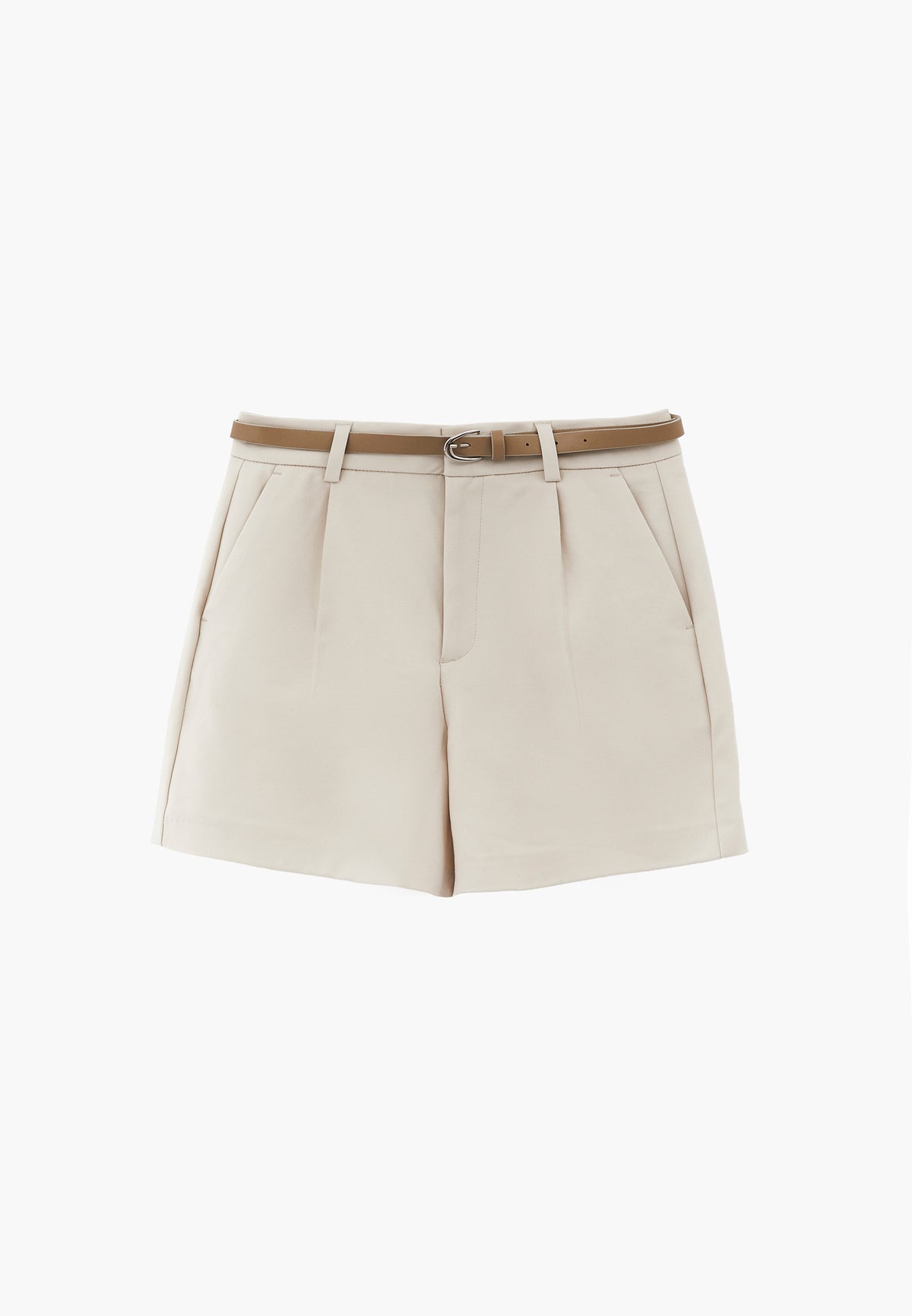 High Waist Shorts With Pockets - SILVER BIRCH