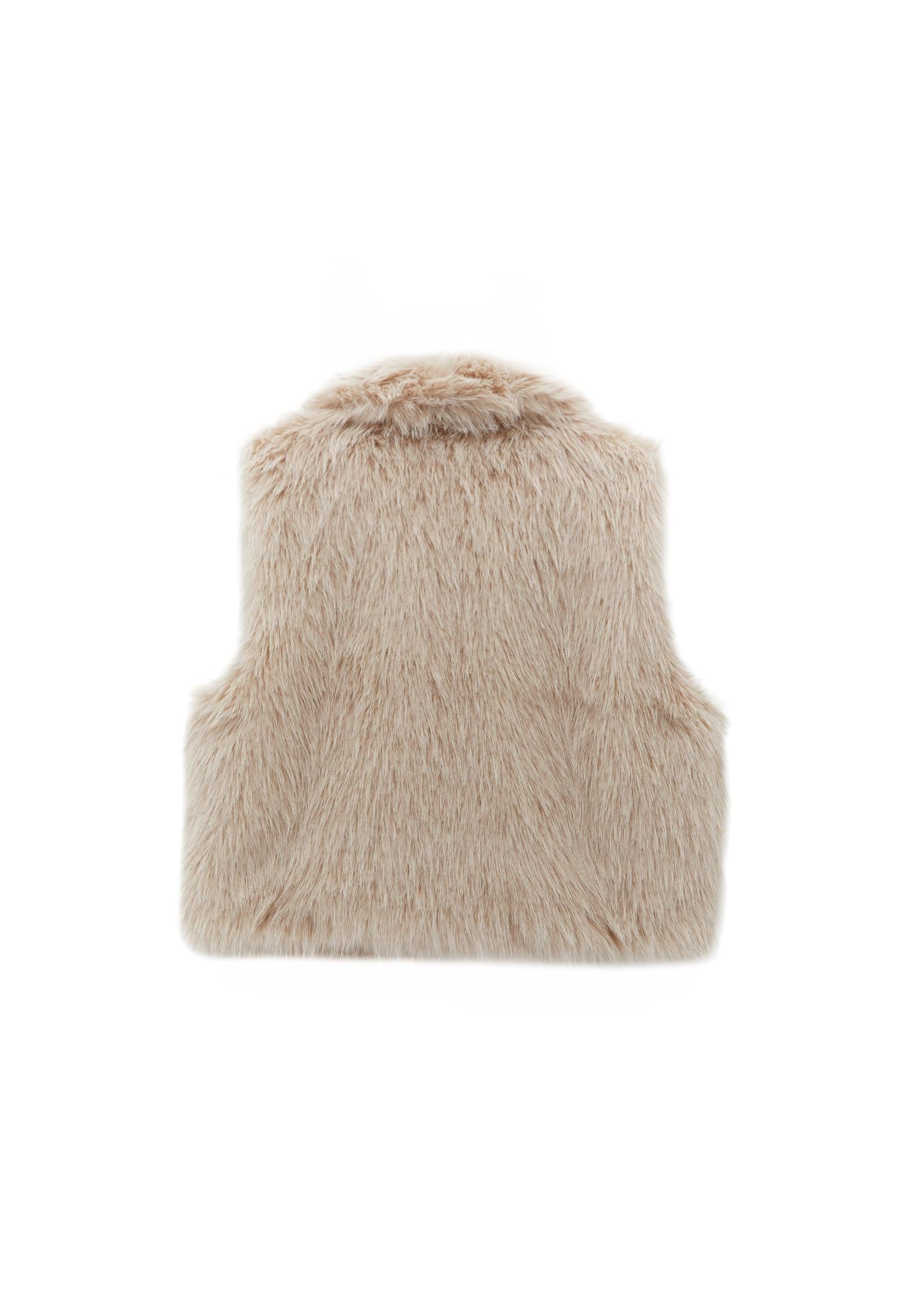 V Neck Faux Fur Vest - SILVER BIRCH