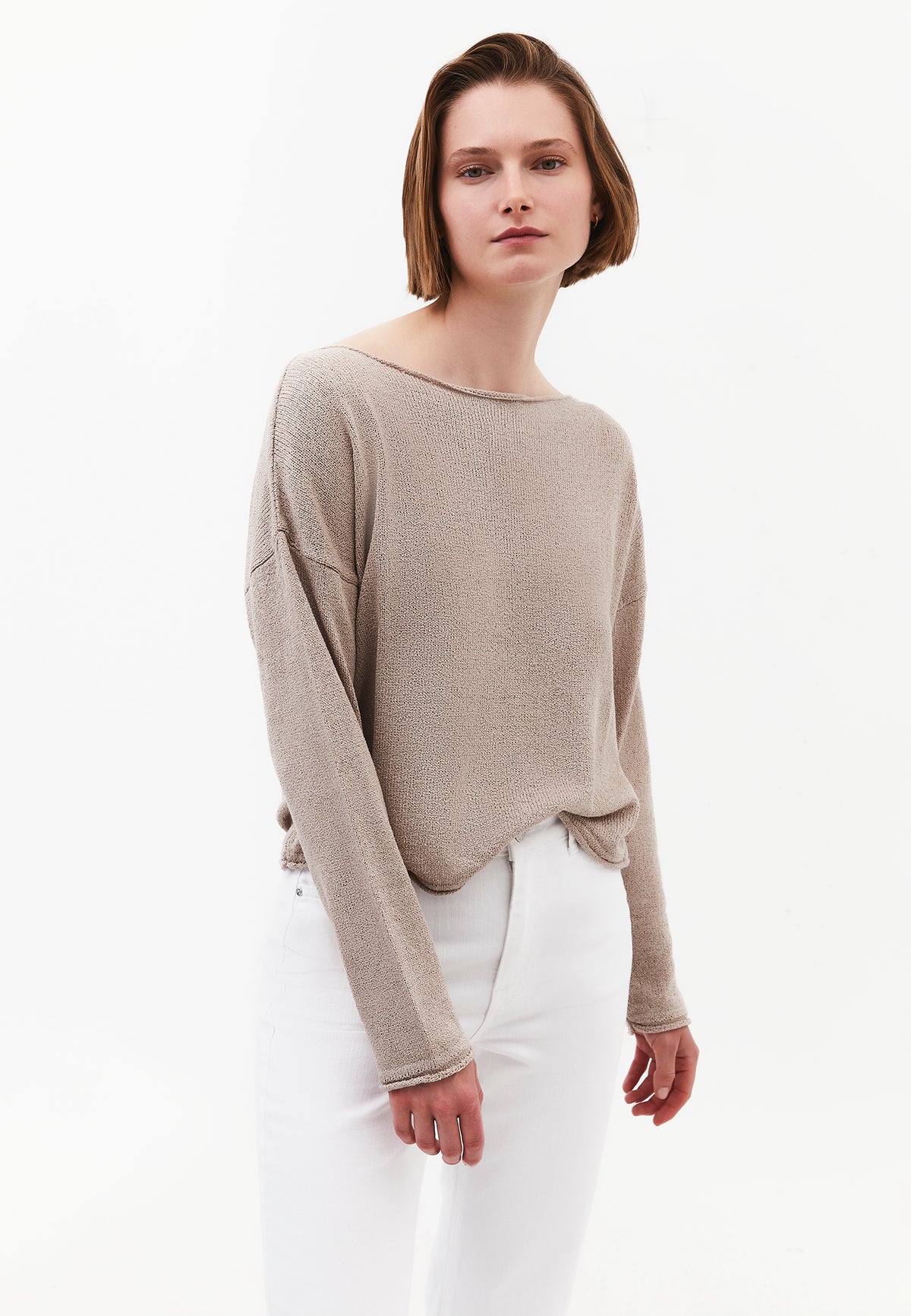 Boat Neck Bouclé Sweater - SIMPLY TAUPE
