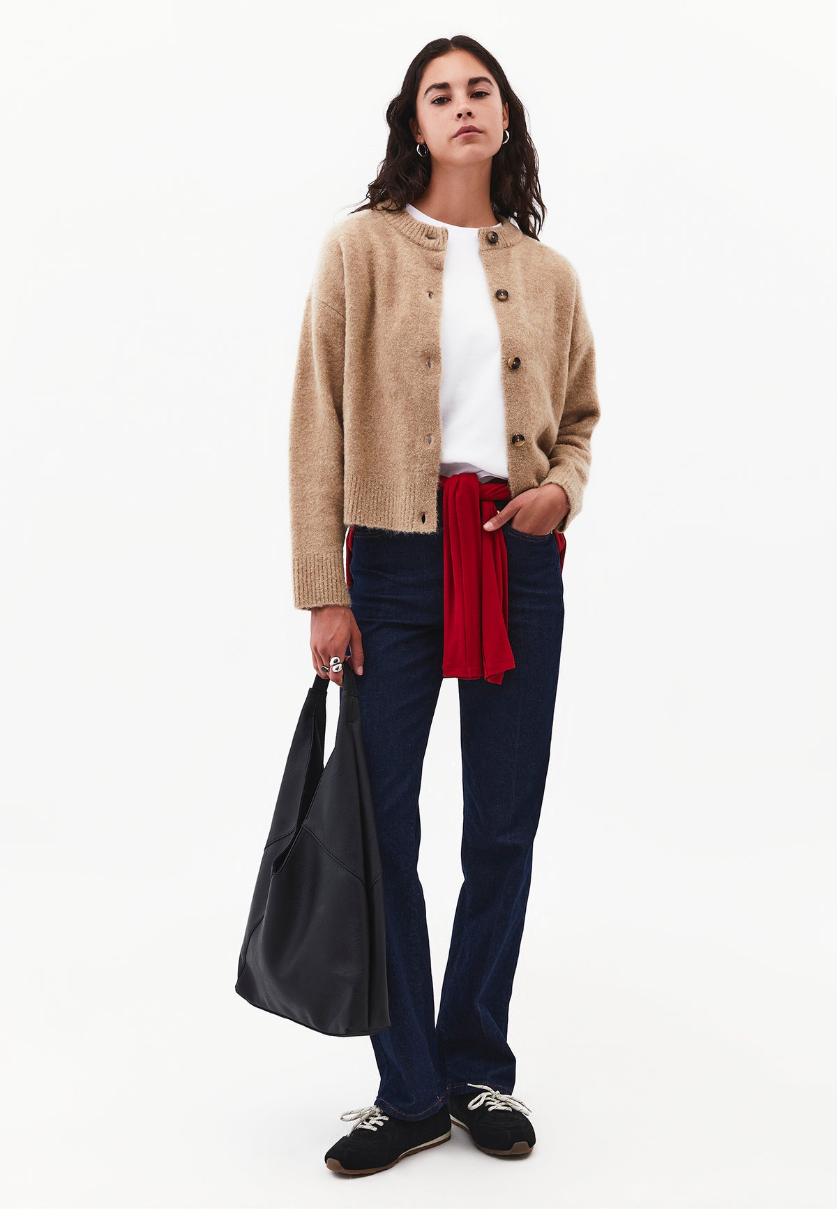 Button Detailed Short Cardigan - Beige