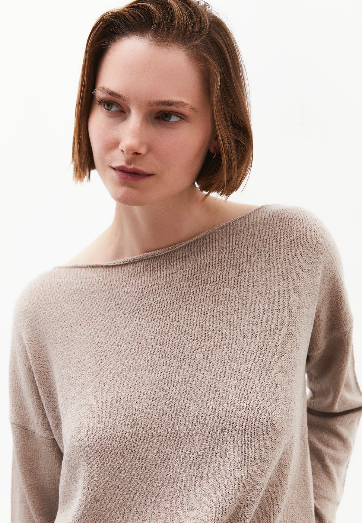 Boat Neck Bouclé Sweater - SIMPLY TAUPE