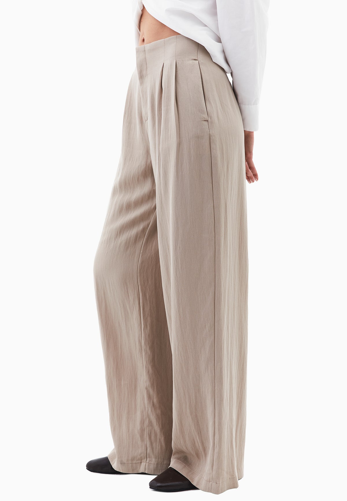 Pleated Wide Leg Pants - Beige
