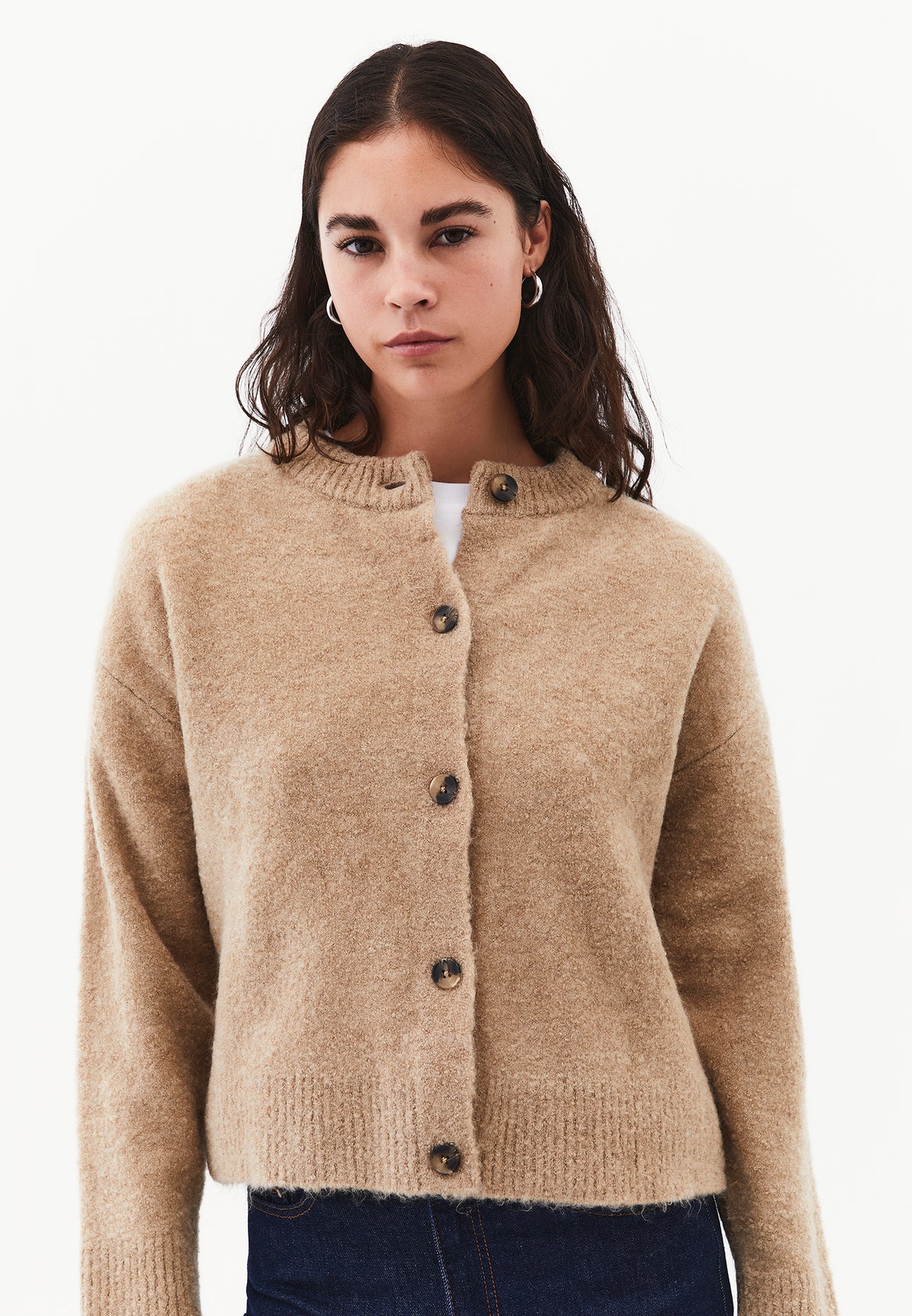 Button Detailed Short Cardigan - Beige