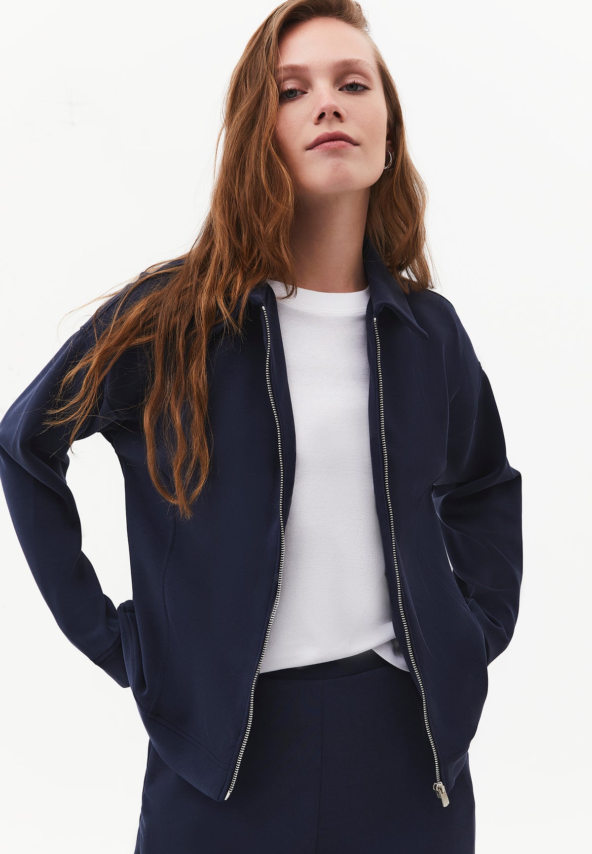 Zip Detail Polo Collar Sweatshirt - SKY CAPTAIN