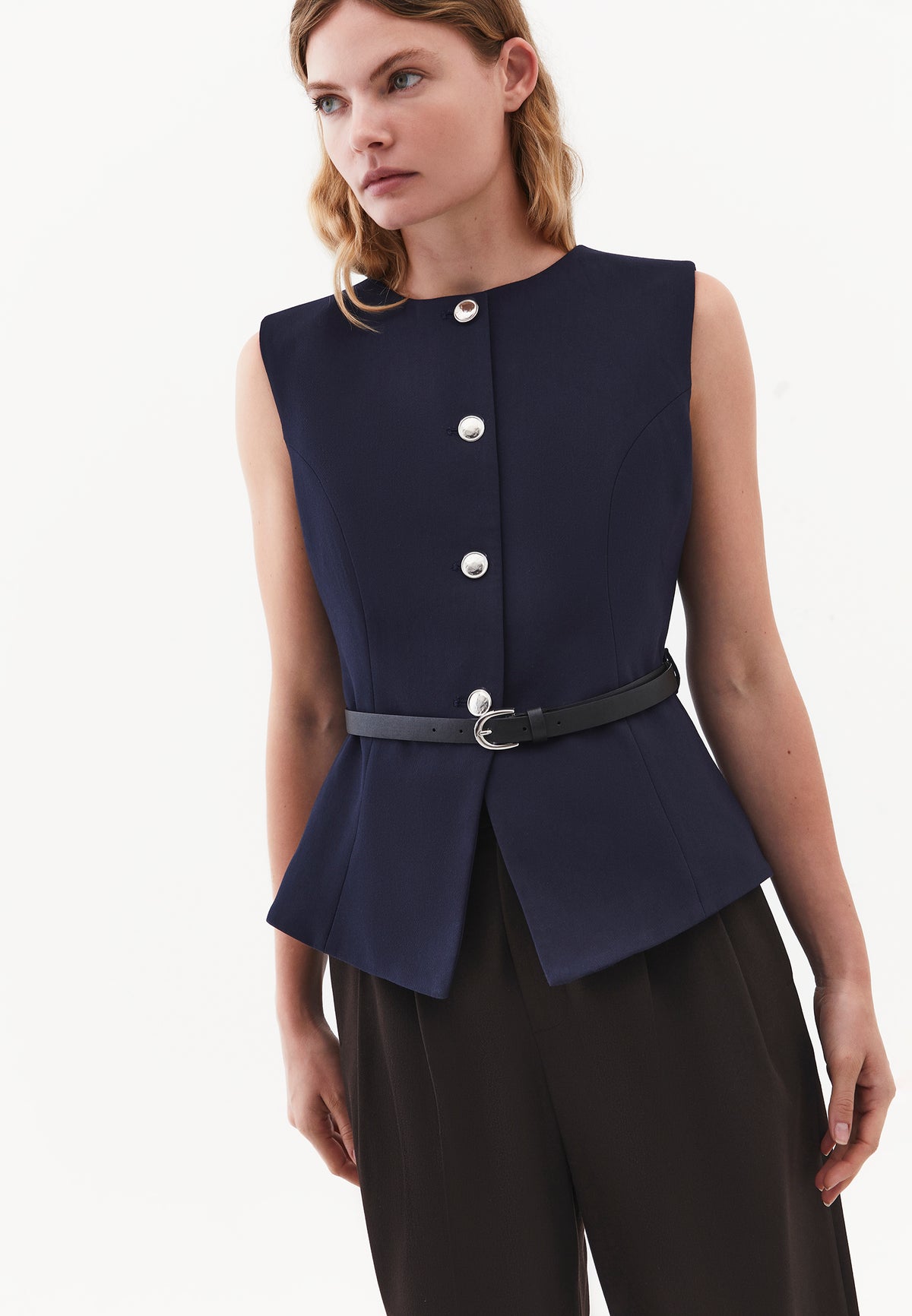 Closed Vest with Belt and Button Details - SKY CAPTAIN