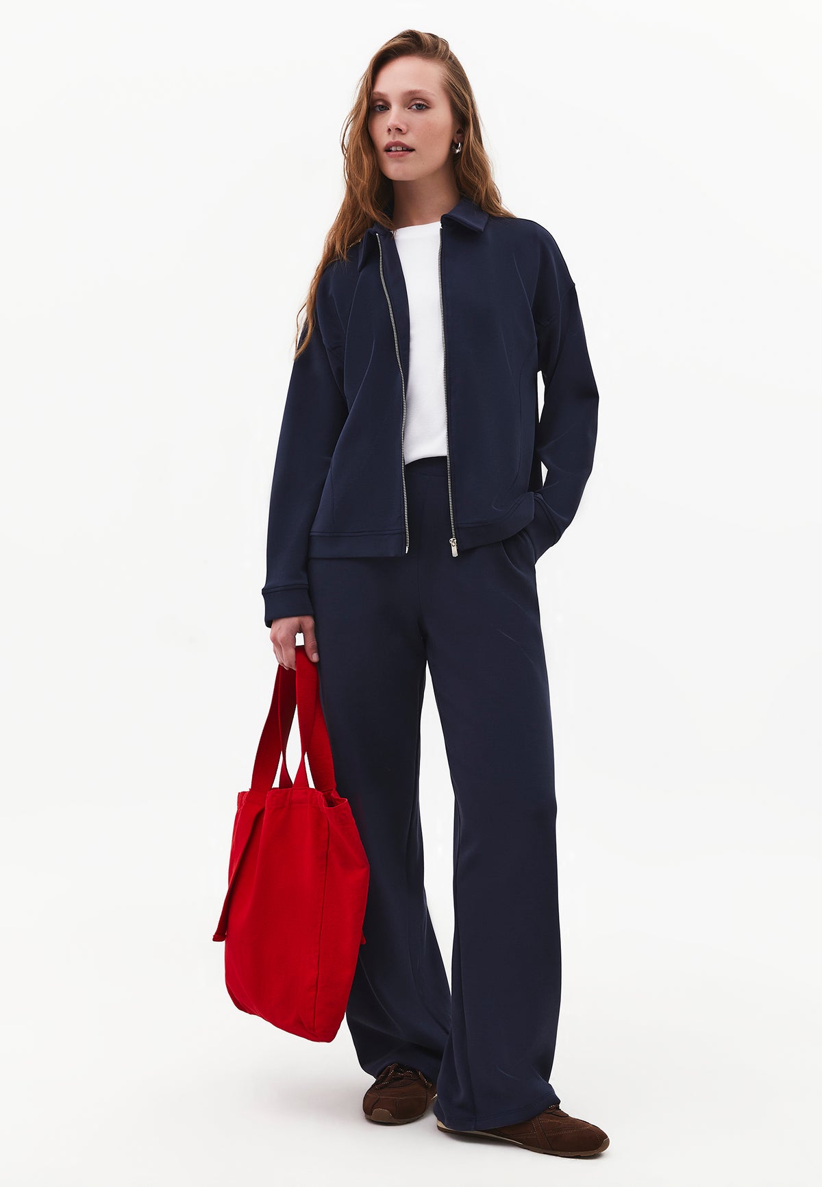 Women High Waist Straight Leg Pocket Detail Pants - SKY CAPTAIN