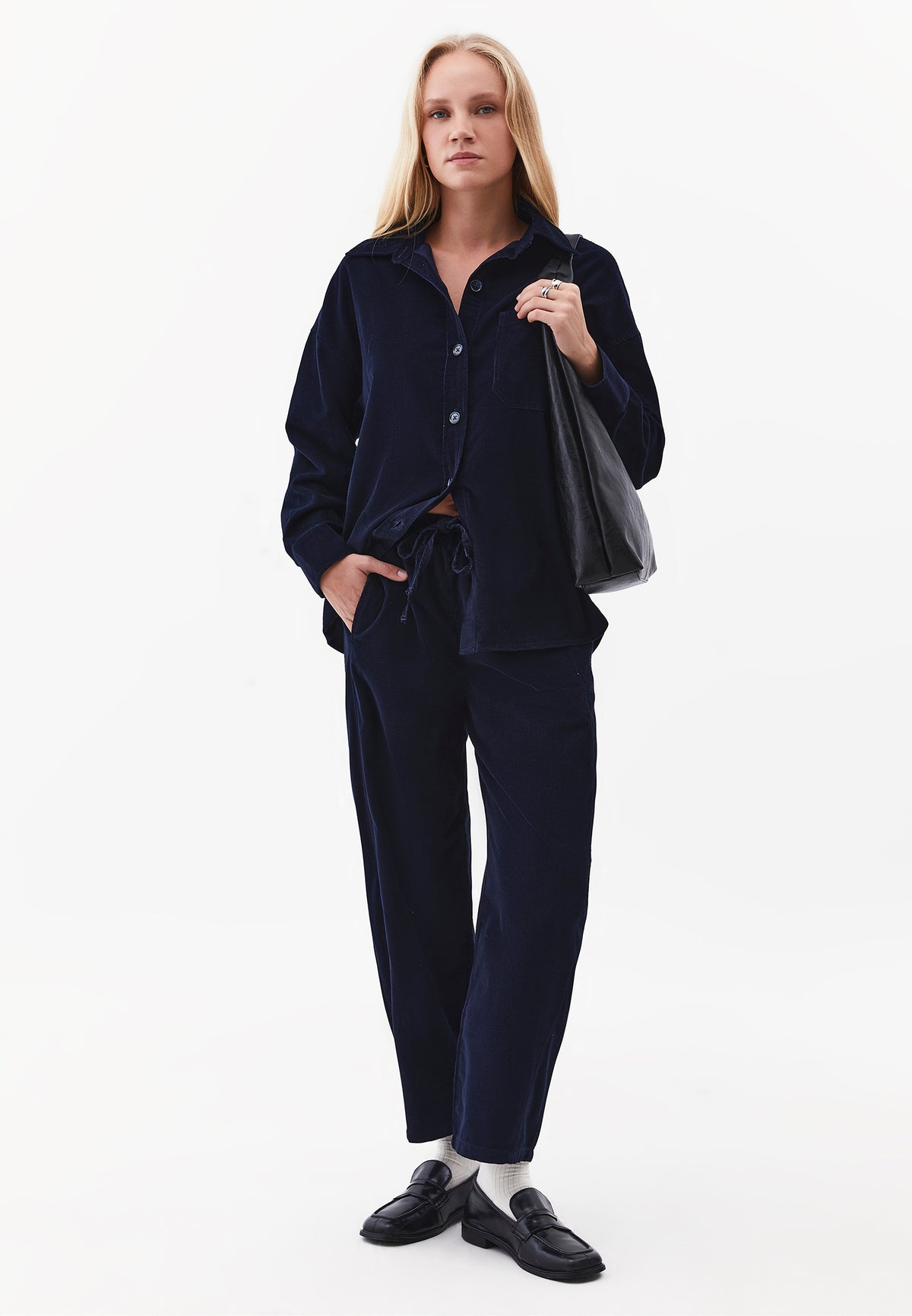 Balloon Form Cropped High Waist Pants - Navy Blue