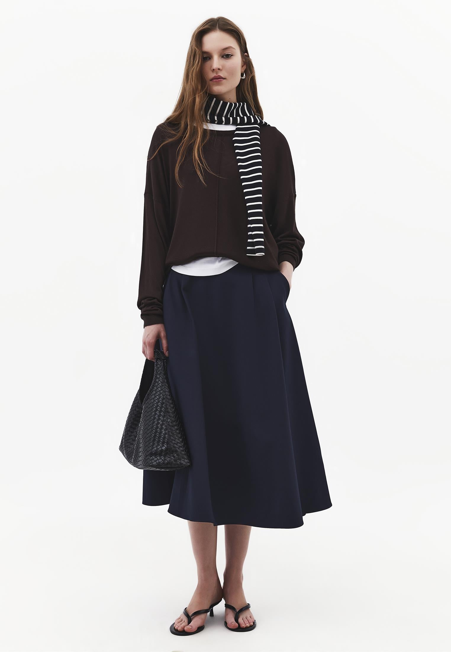 Long Pleated Flared Skirt - SKY CAPTAIN