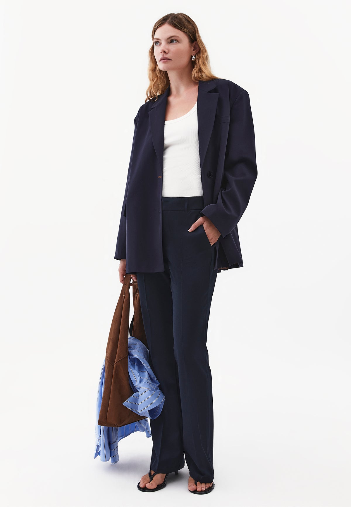 Long Sleeve Oversize Blazer Jacket - Navy Blue