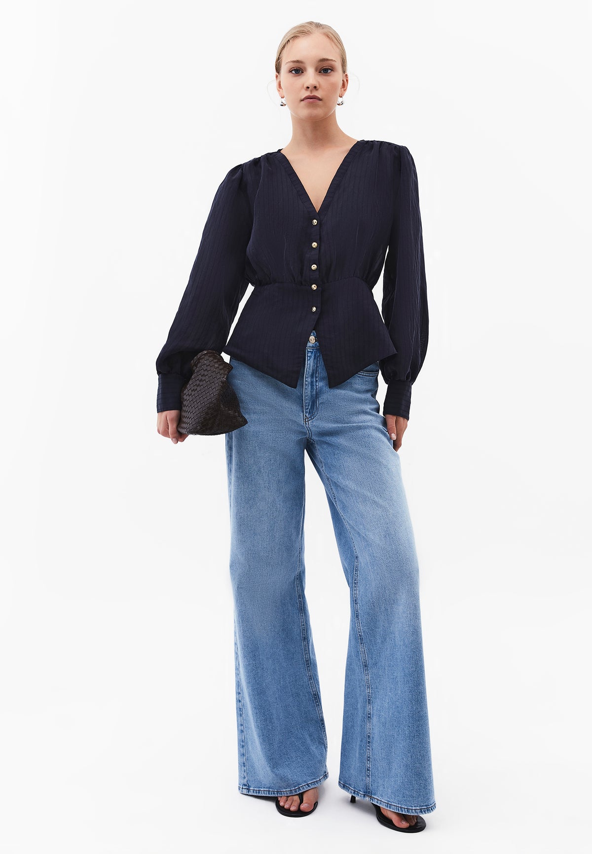 V-Neck Loose Fit Blouse - SKY CAPTAIN