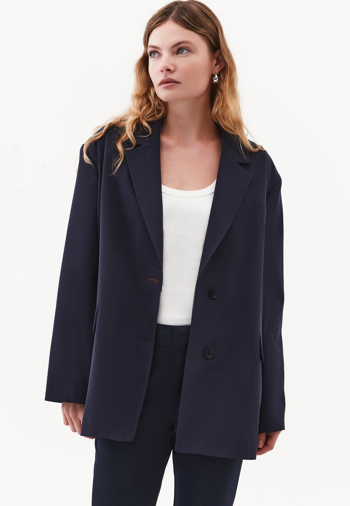 Long Sleeve Oversize Blazer Jacket - Navy Blue