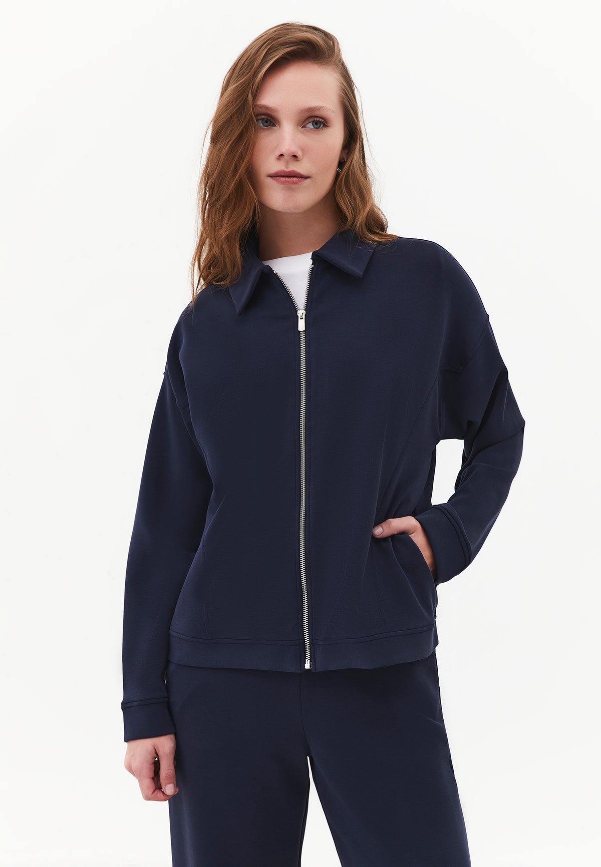 Zip Detail Polo Collar Sweatshirt - SKY CAPTAIN