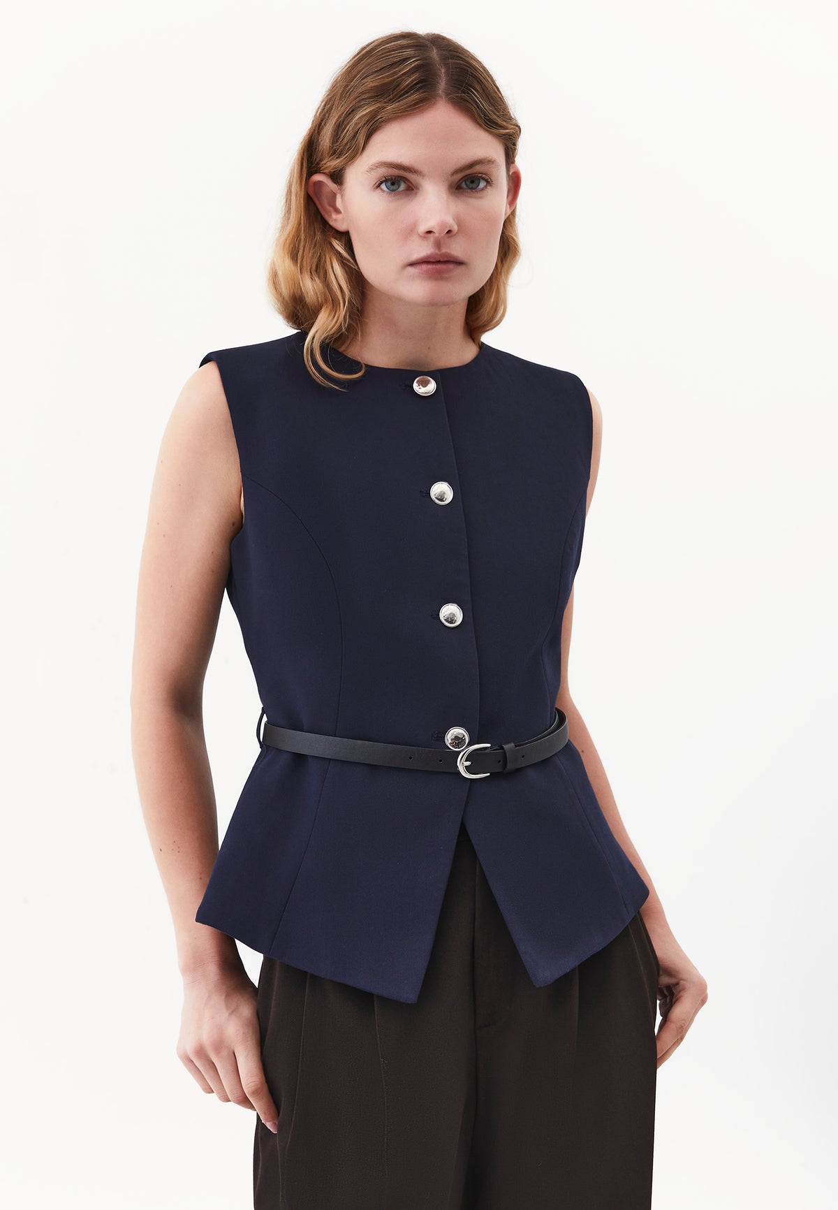 Closed Vest with Belt and Button Details - SKY CAPTAIN