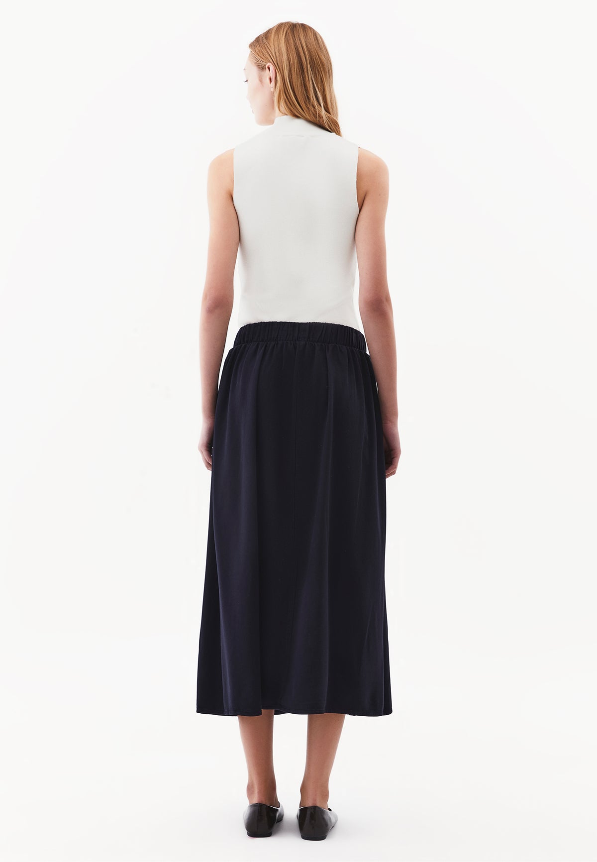 Ultra High Waist Long A-Line Woven Skirt - Navy Blue