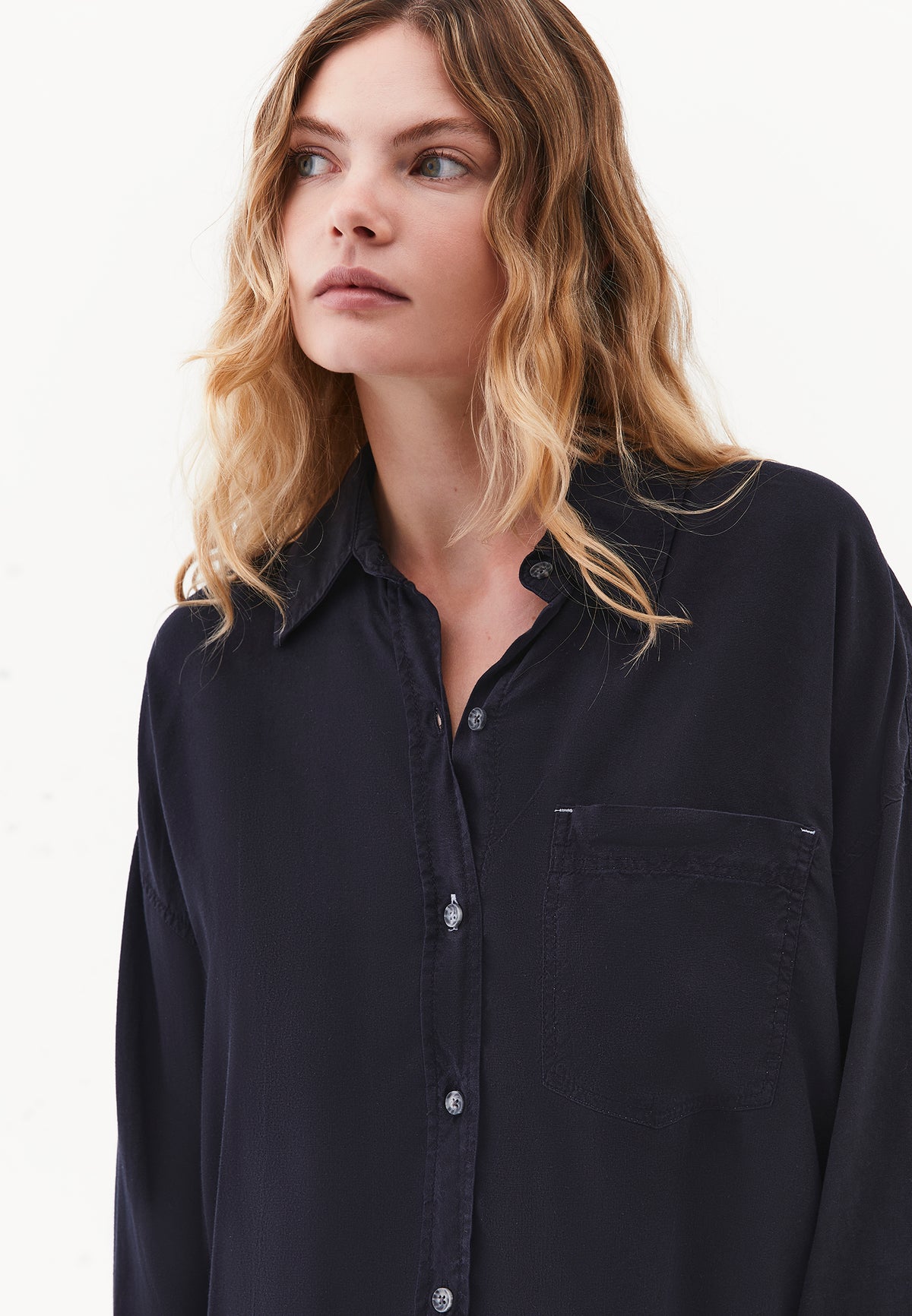 Long Sleeve Oversize Shirt Collar Woven Shirt - SKY CAPTAIN