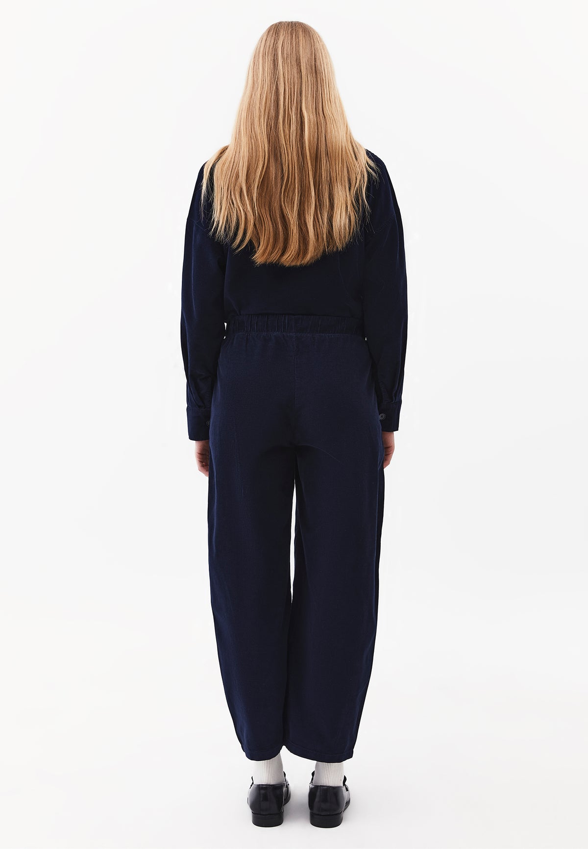 Balloon Form Cropped High Waist Pants - Navy Blue