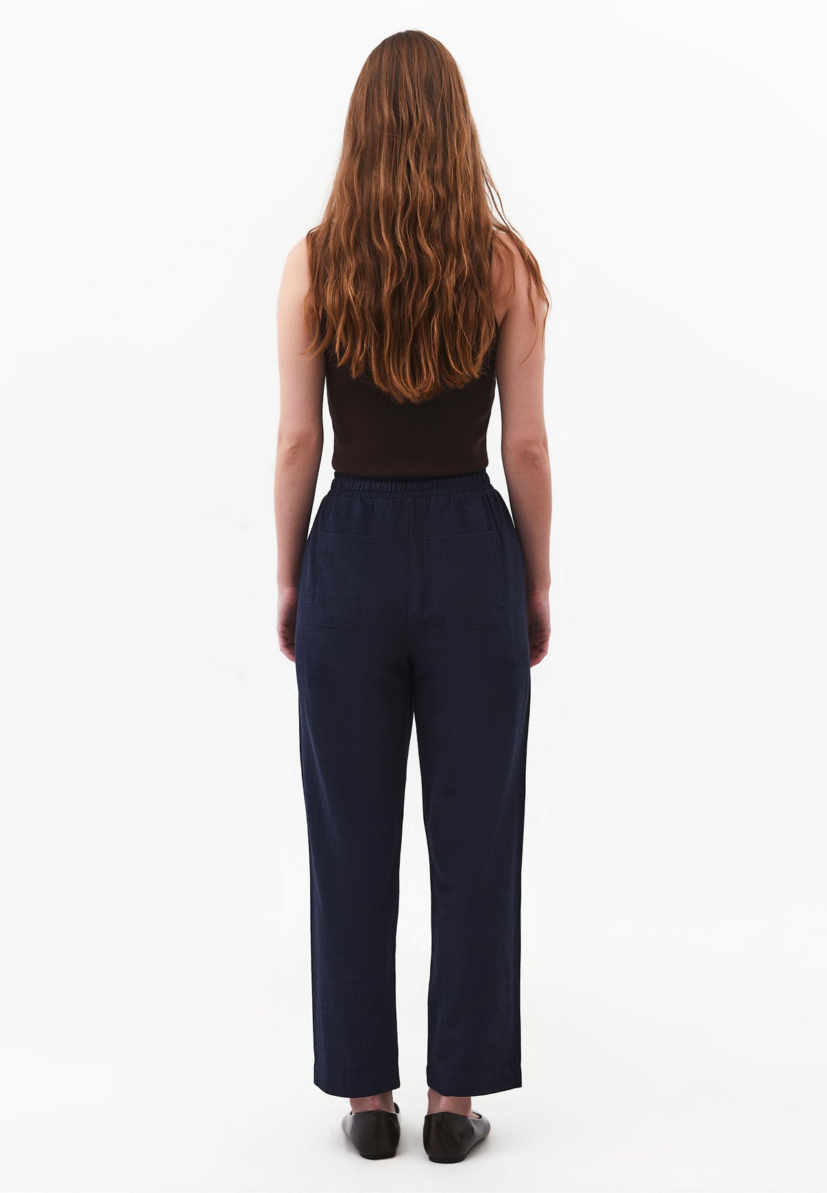 Carrot Pants With Elastic Waist - Navy Blue