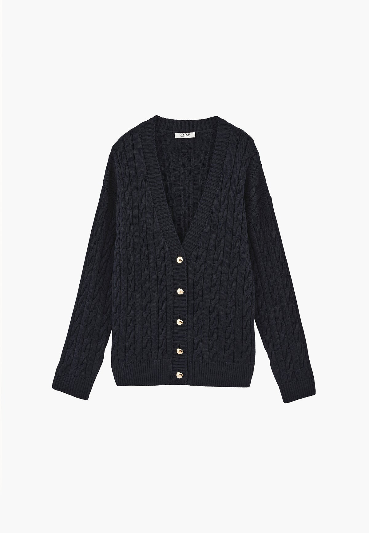 Oversized Long V Neck Cardigan - Navy Blue