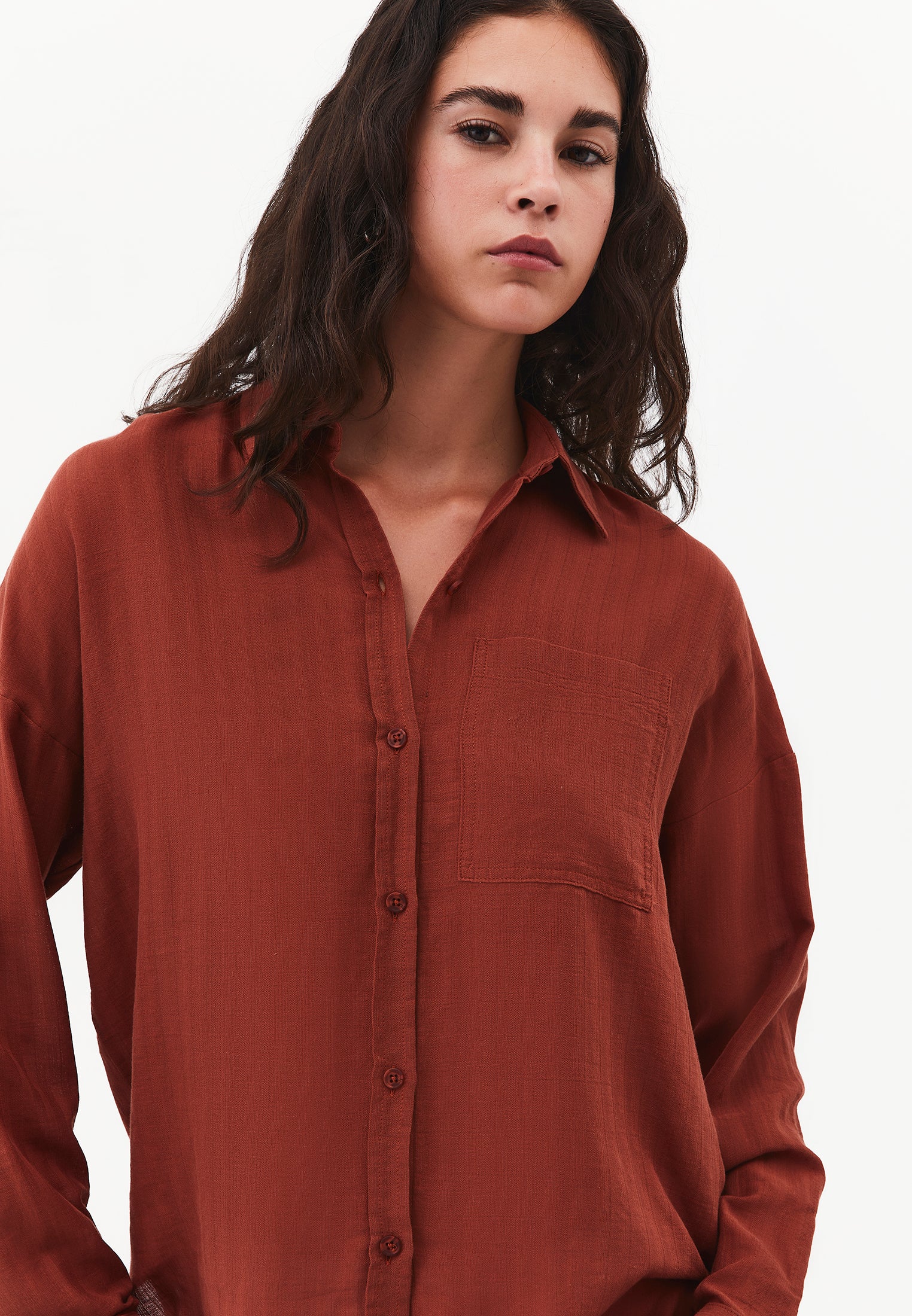 Long Sleeve Oversized Woven Shirt - SMOKED PAPRIKA