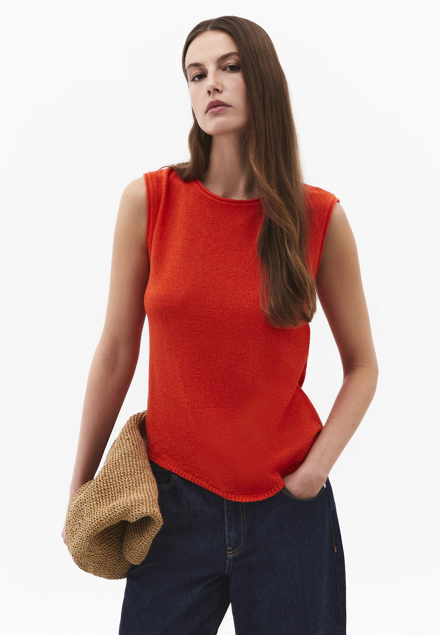 Asymmetric Tunic Knit Tank - SPICY ORANGE