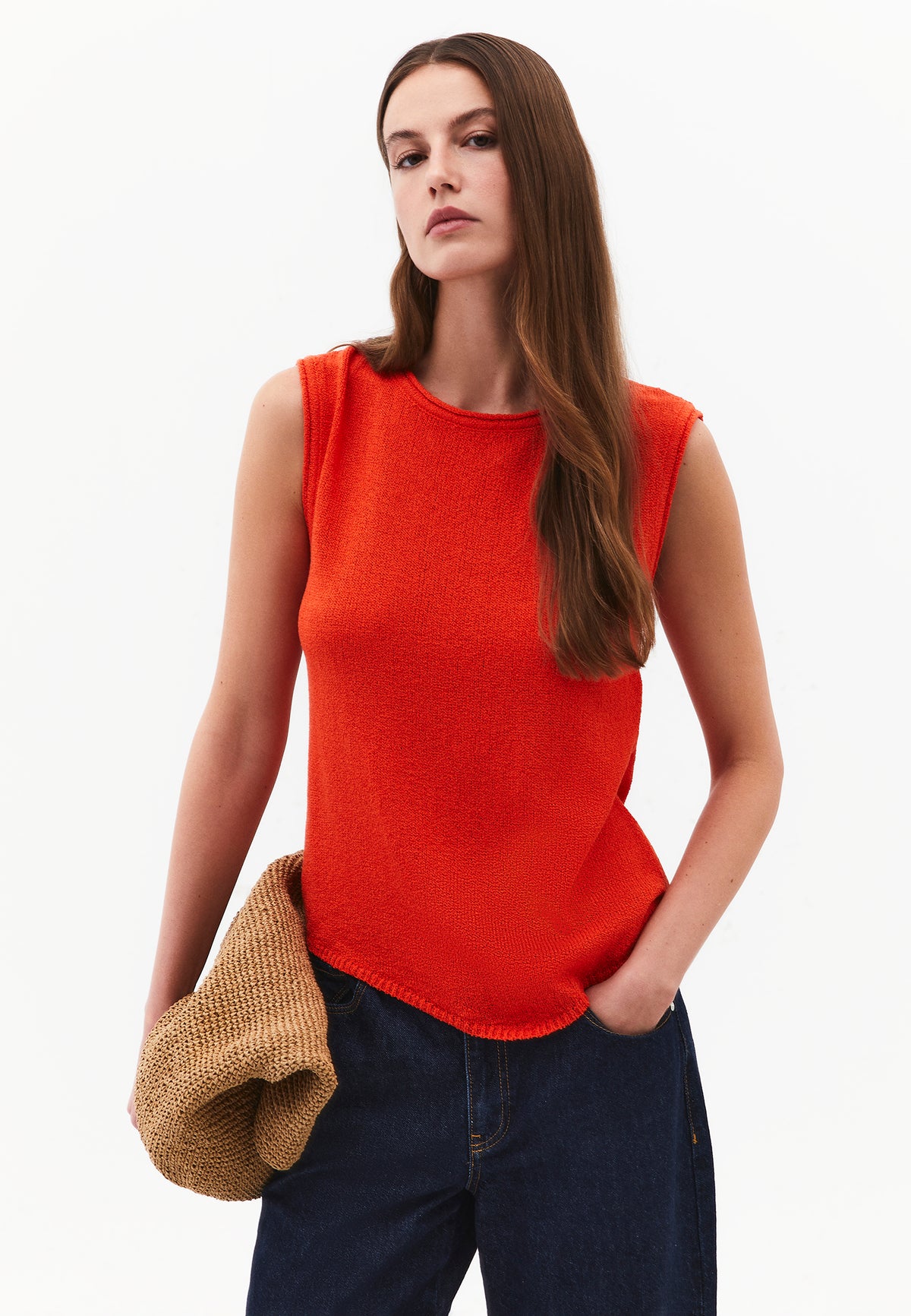 Asymmetric Tunic Knit Tank - SPICY ORANGE