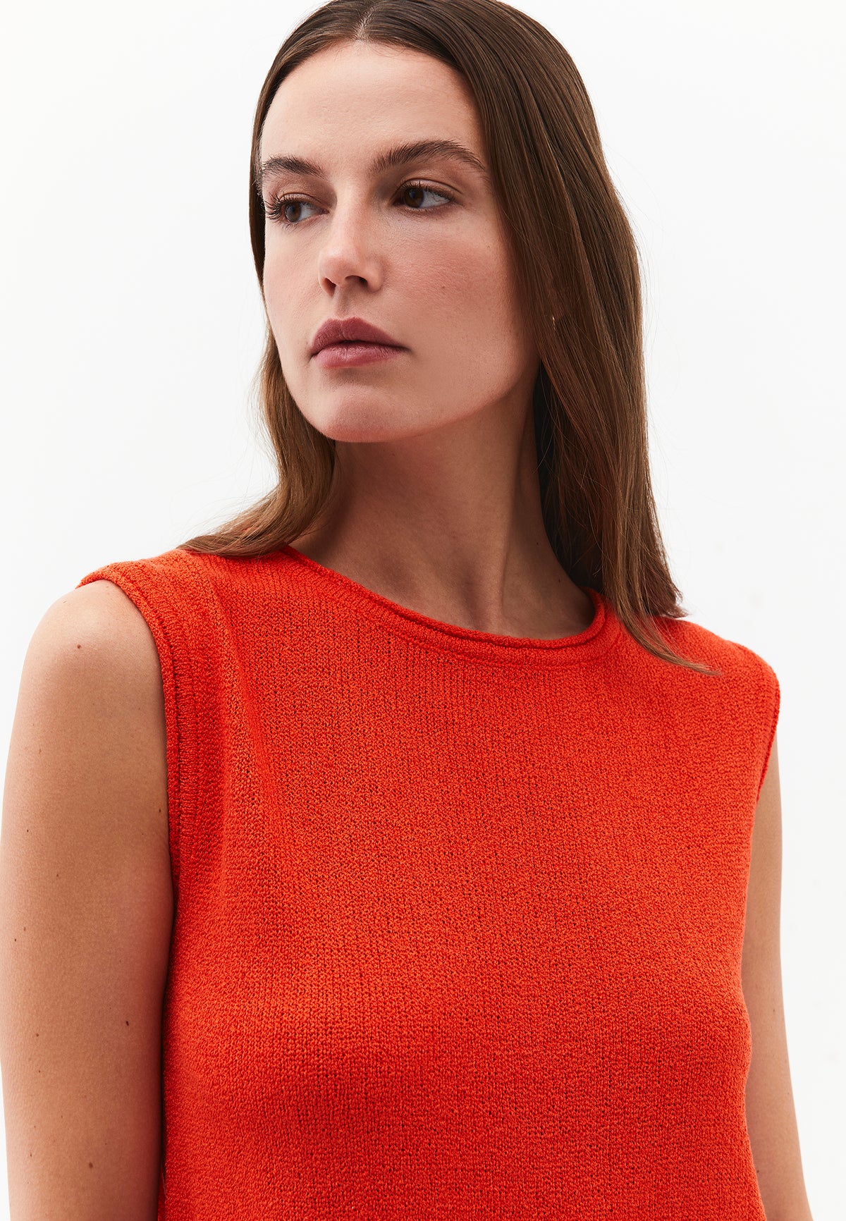 Asymmetric Tunic Knit Tank - SPICY ORANGE