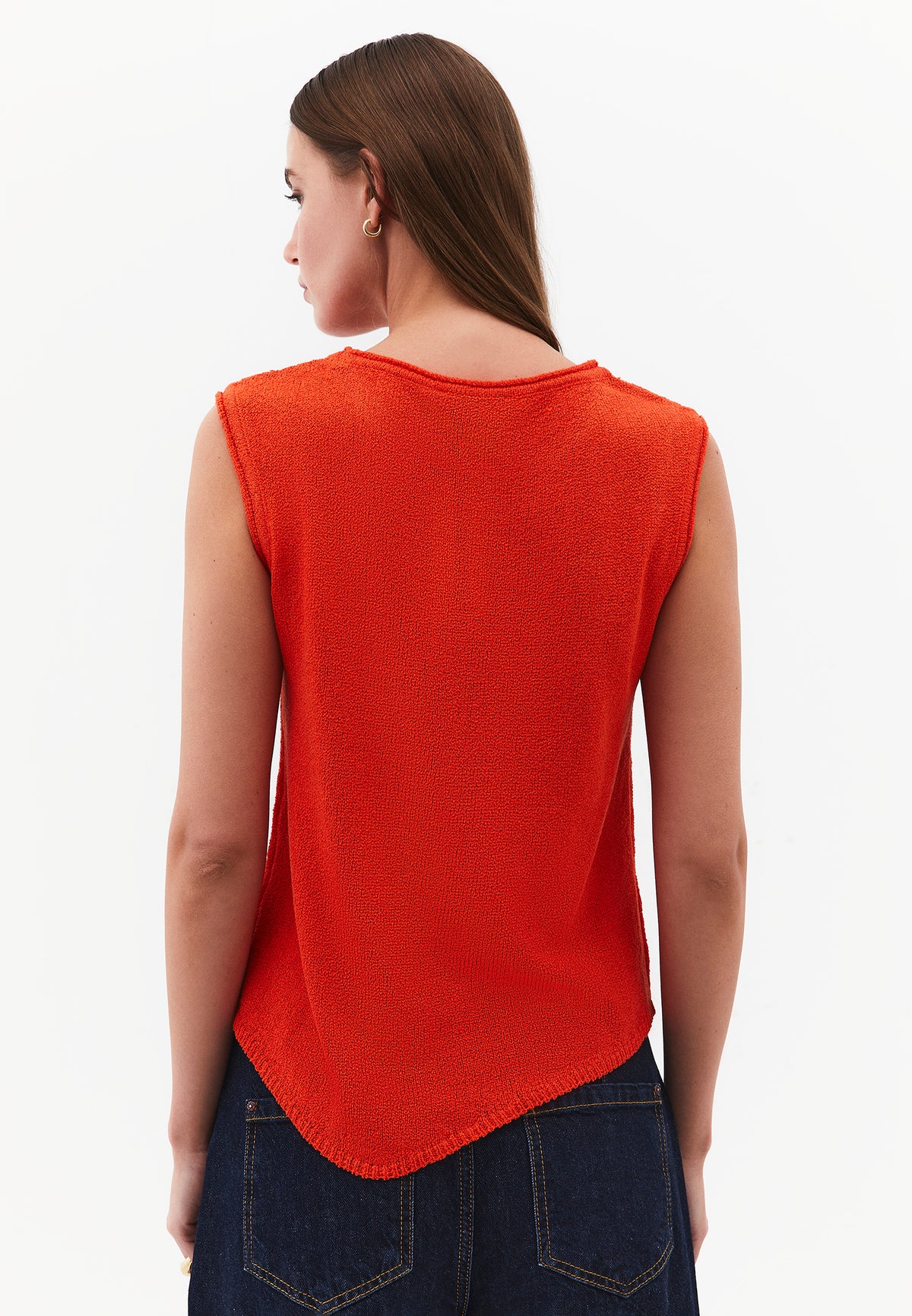 Asymmetric Tunic Knit Tank - SPICY ORANGE