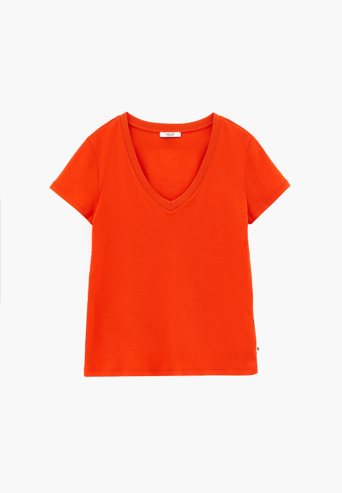 V Neck Short Sleeve Slim T-Shirt - SPICY ORANGE