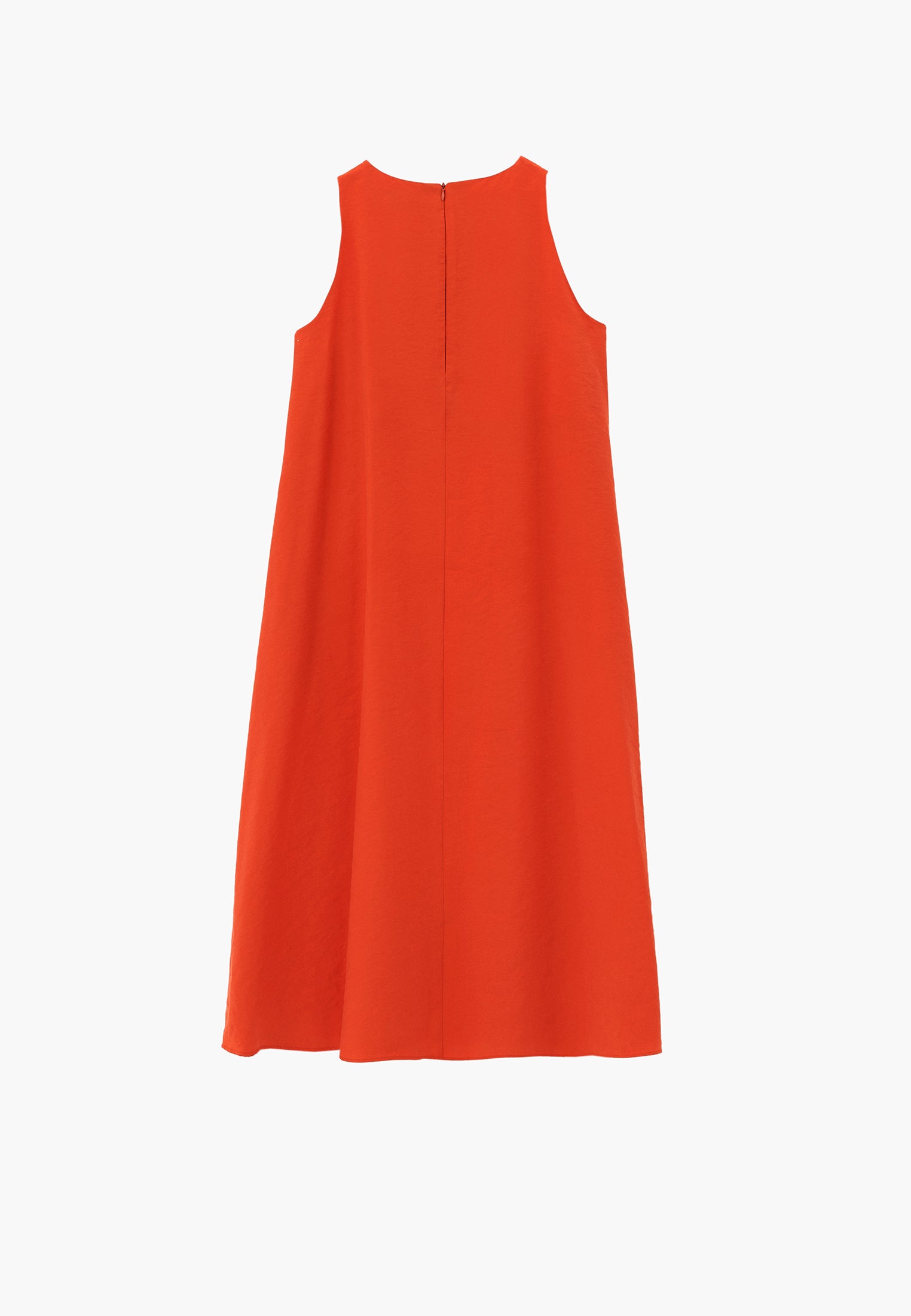 Boat Neck Sleeveless Midi Dress With Pocket Details - SPICY ORANGE