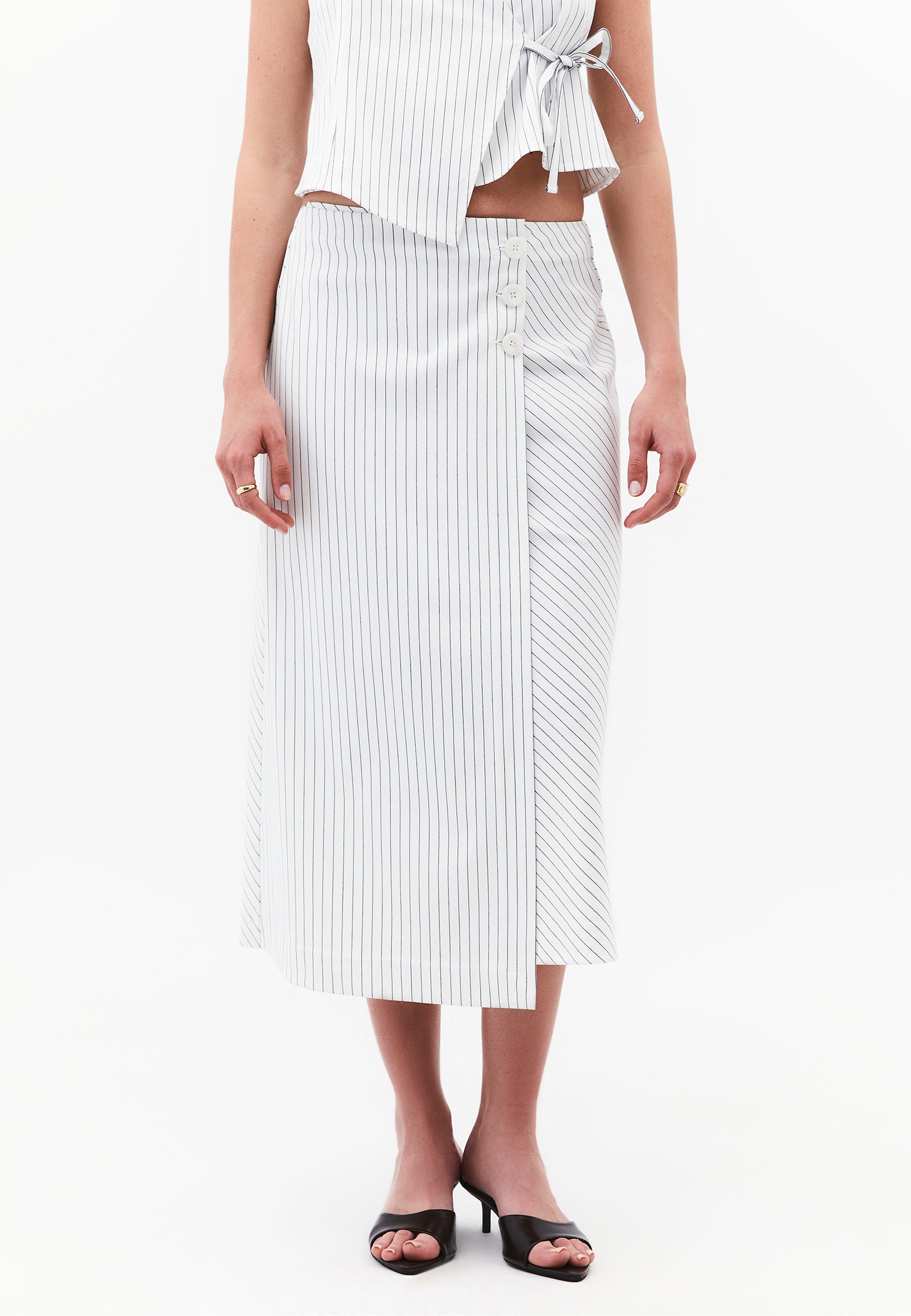 Striped A-Line Midi Skirt - STRIPE COMB