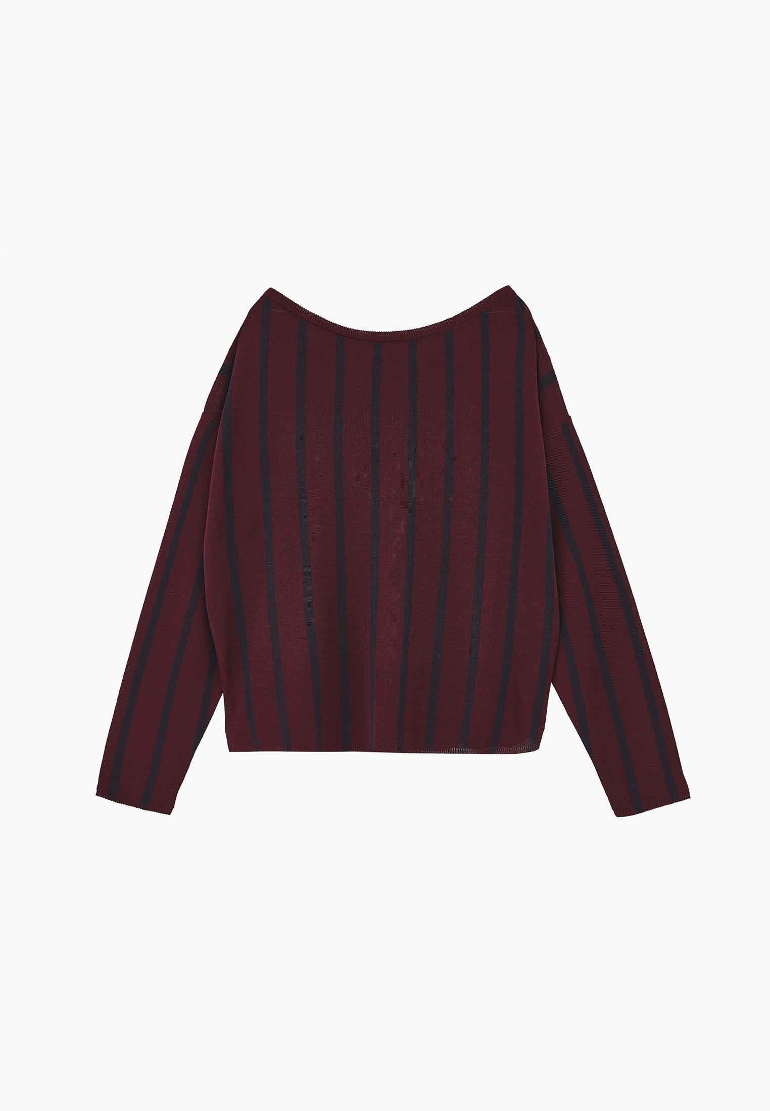Striped Boat Neck Knit Sweater - STRIPE COMB