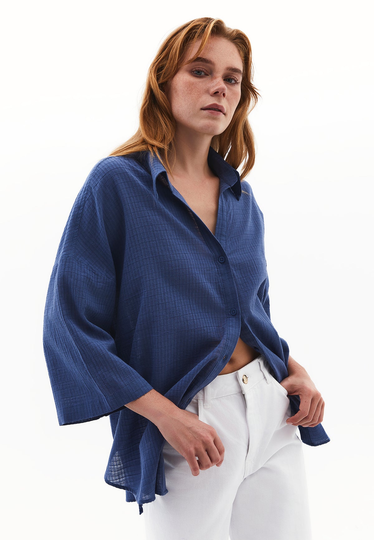 Oversized Shirt With Button Details - Blue