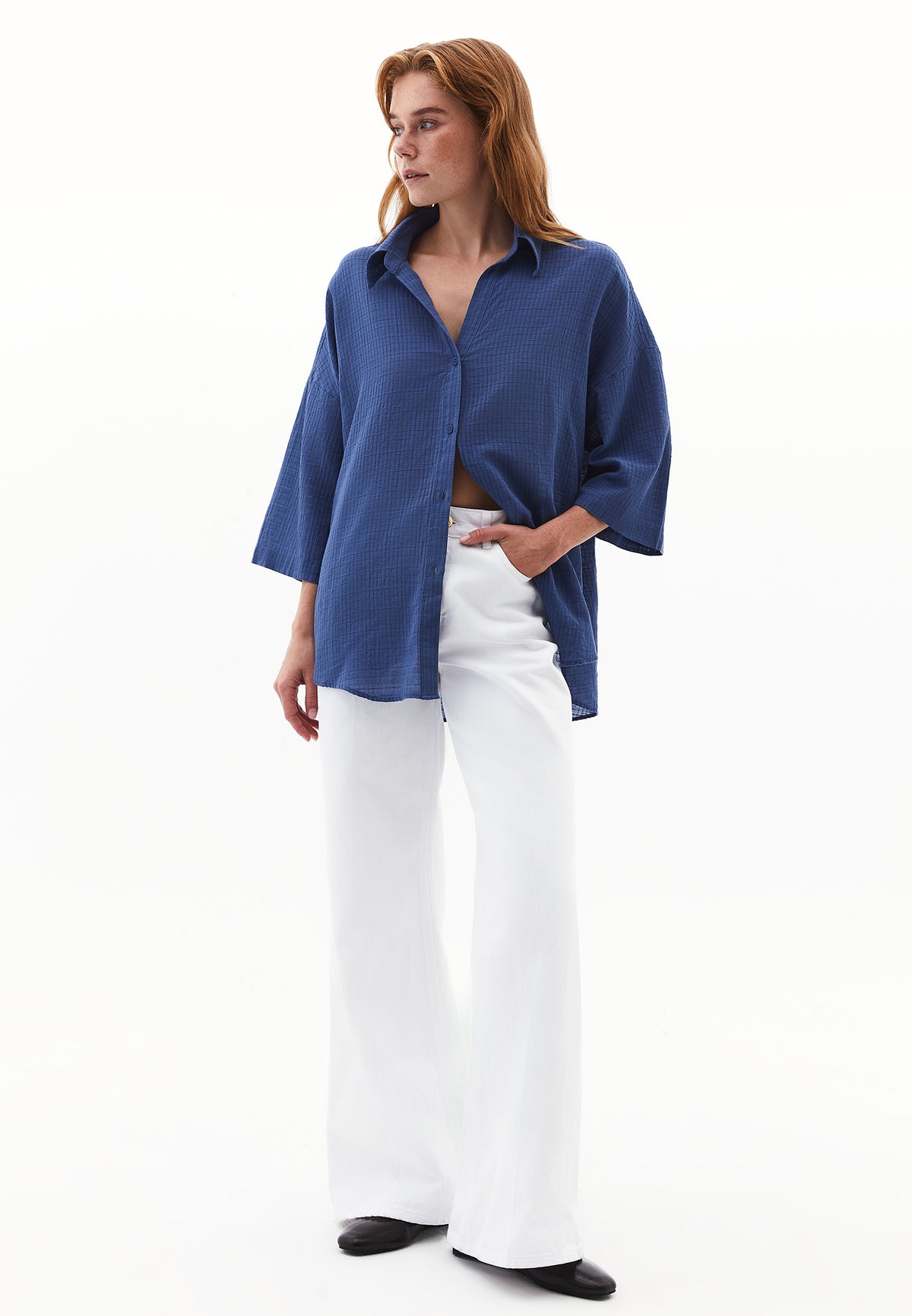 Oversized Shirt With Button Details - Blue