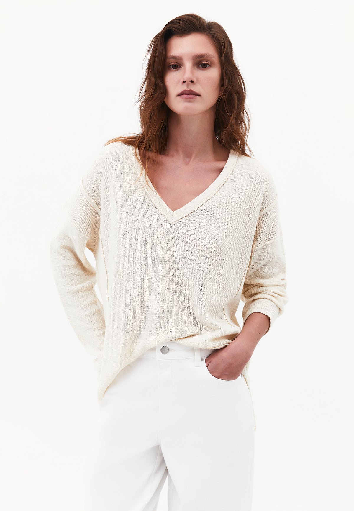 Oversize Tunic Sweater V Neck - TURTLEDOVE